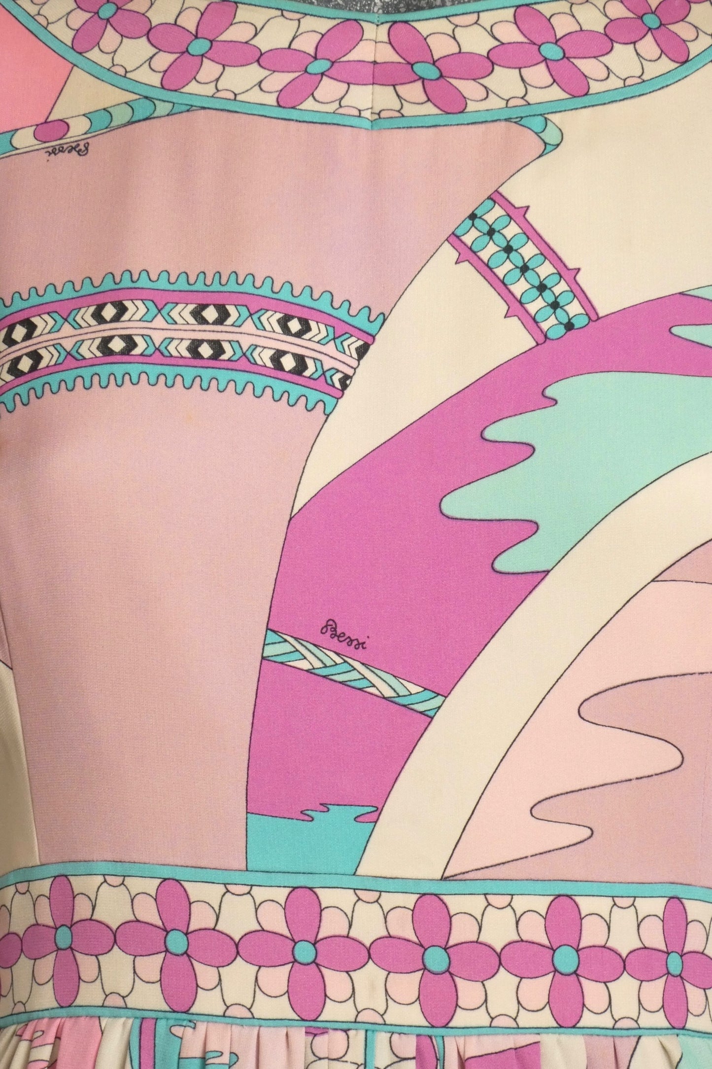 BESSI - 1970s Silk & Chiffon Print Dress, Size-8