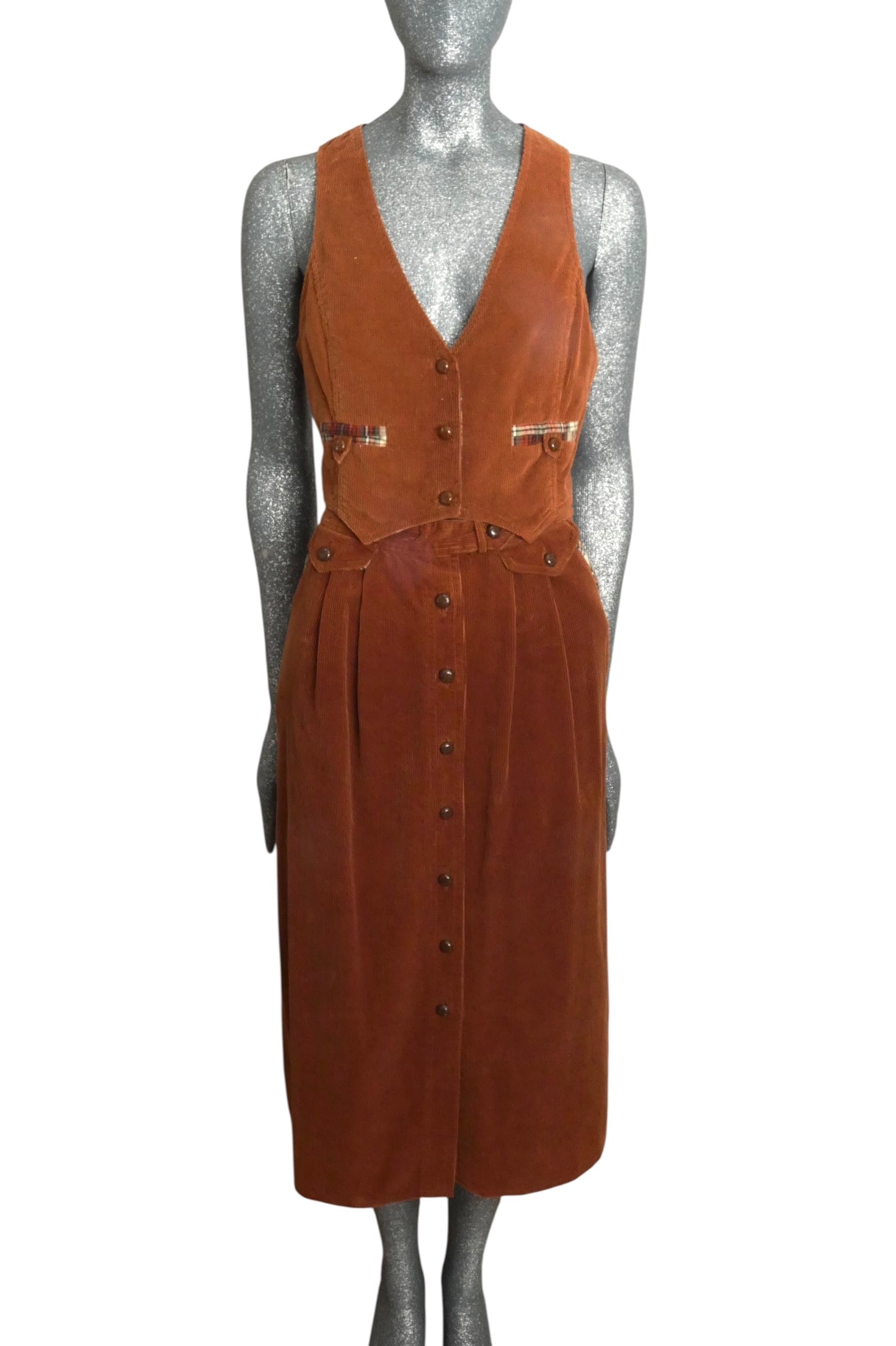 BETSEY JOHNSON & MICHAEL MILEA - 1970s Brown Corduroy Ensemble, Size-6