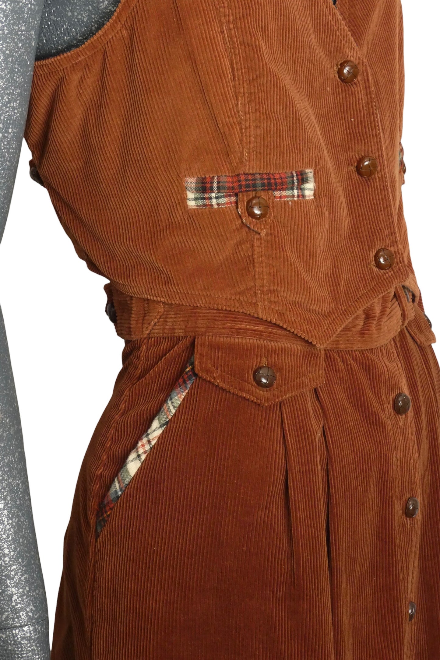 BETSEY JOHNSON & MICHAEL MILEA - 1970s Brown Corduroy Ensemble, Size-6