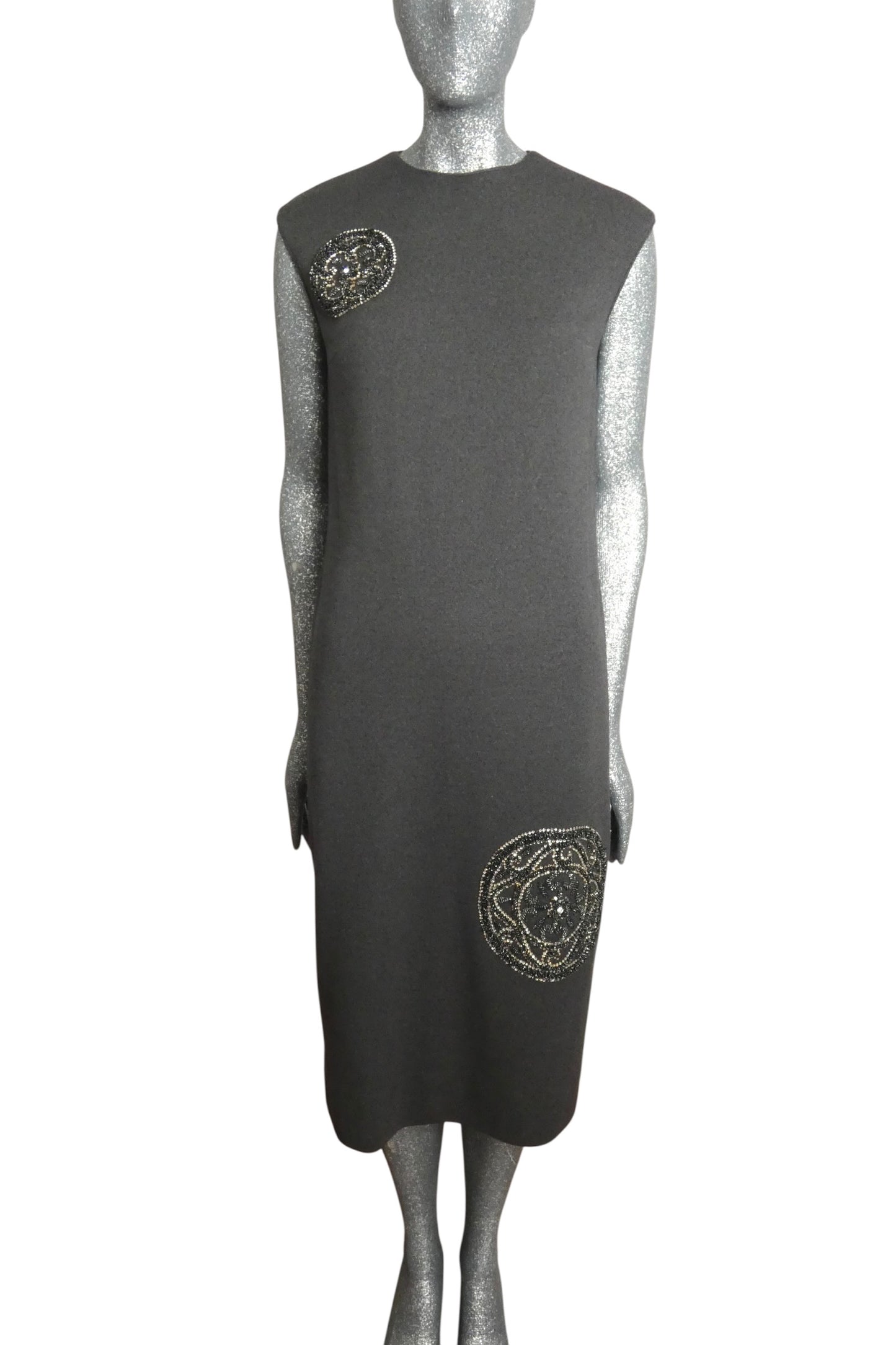 MR. BLACKWELL - 1960s Beaded Grey Wool Knit Dress, Size-8