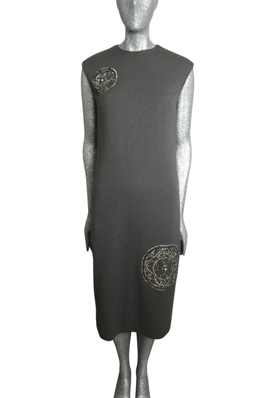 MR. BLACKWELL - 1960s Beaded Grey Wool Knit Dress, Size-8