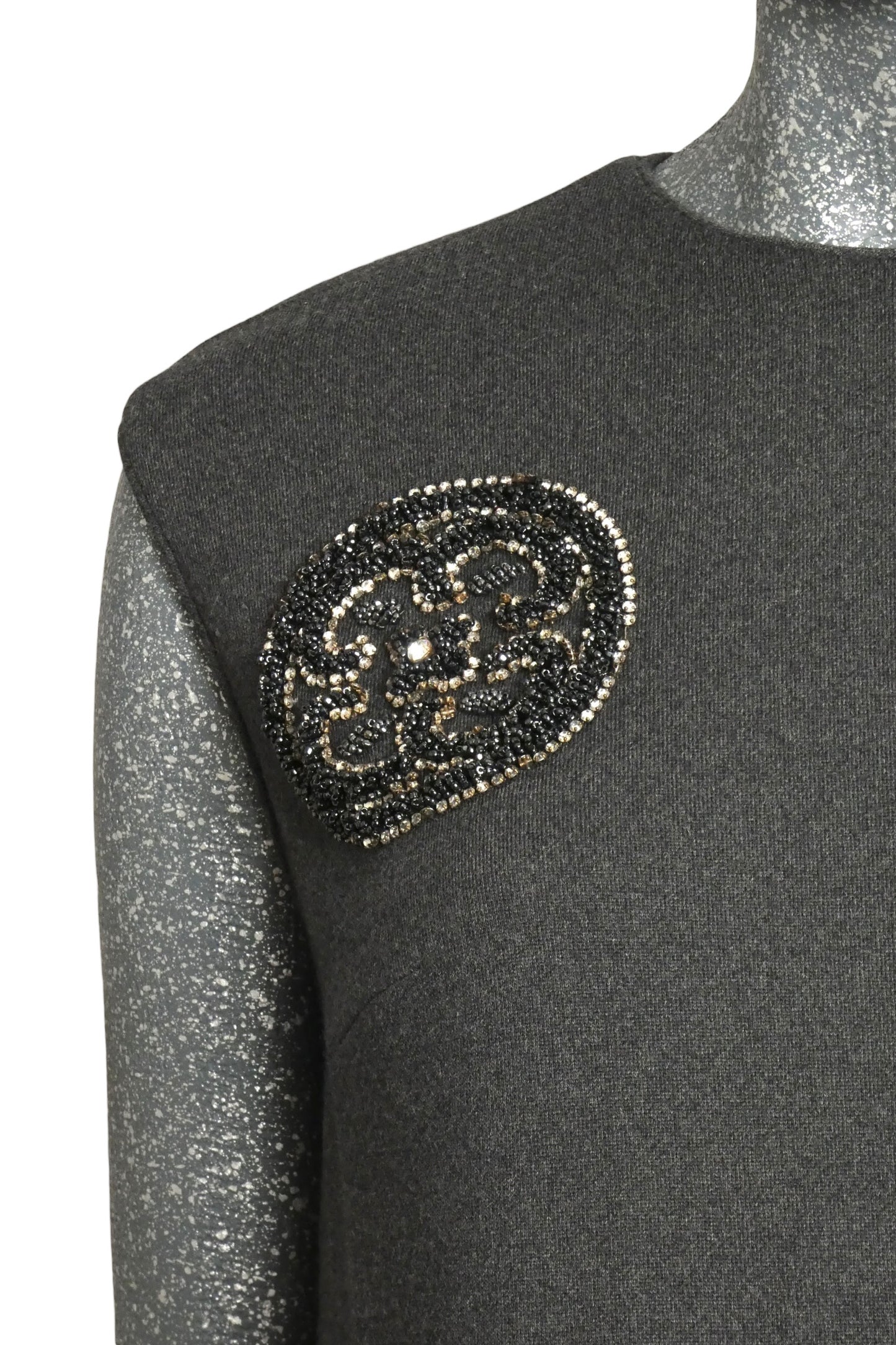 MR. BLACKWELL - 1960s Beaded Grey Wool Knit Dress, Size-8