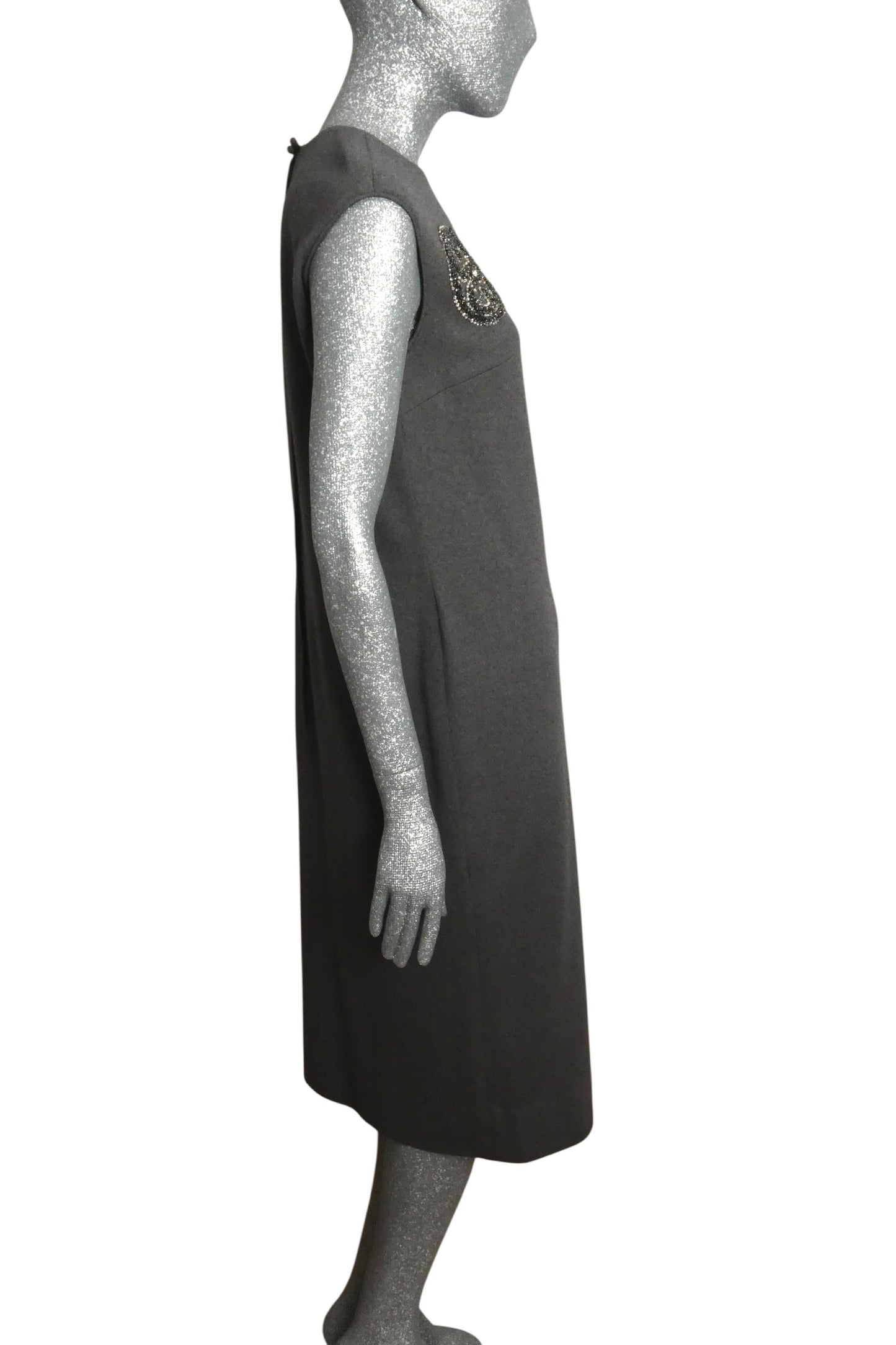 MR. BLACKWELL - 1960s Beaded Grey Wool Knit Dress, Size-8