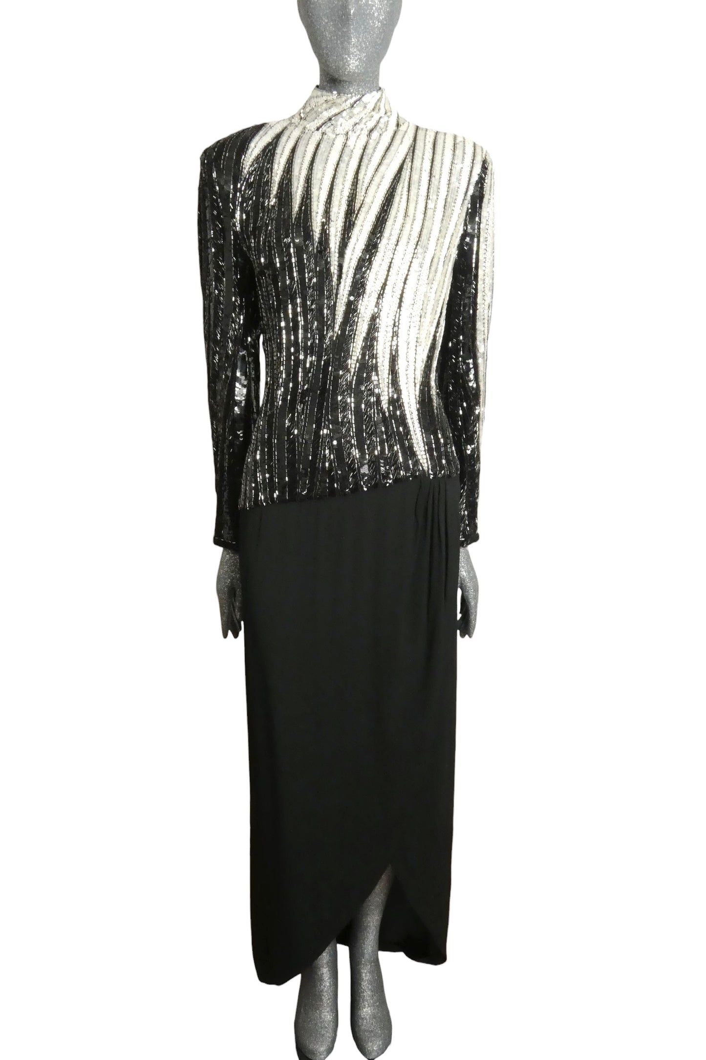 BOB MACKIE - 1980s Beaded Crepe Evening Gown, Size-12