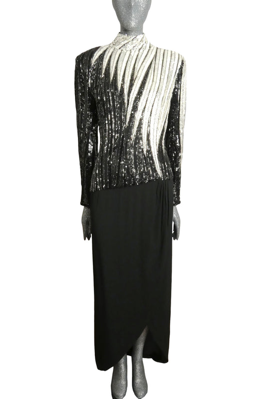 BOB MACKIE - 1980s Beaded Crepe Evening Gown, Size-12