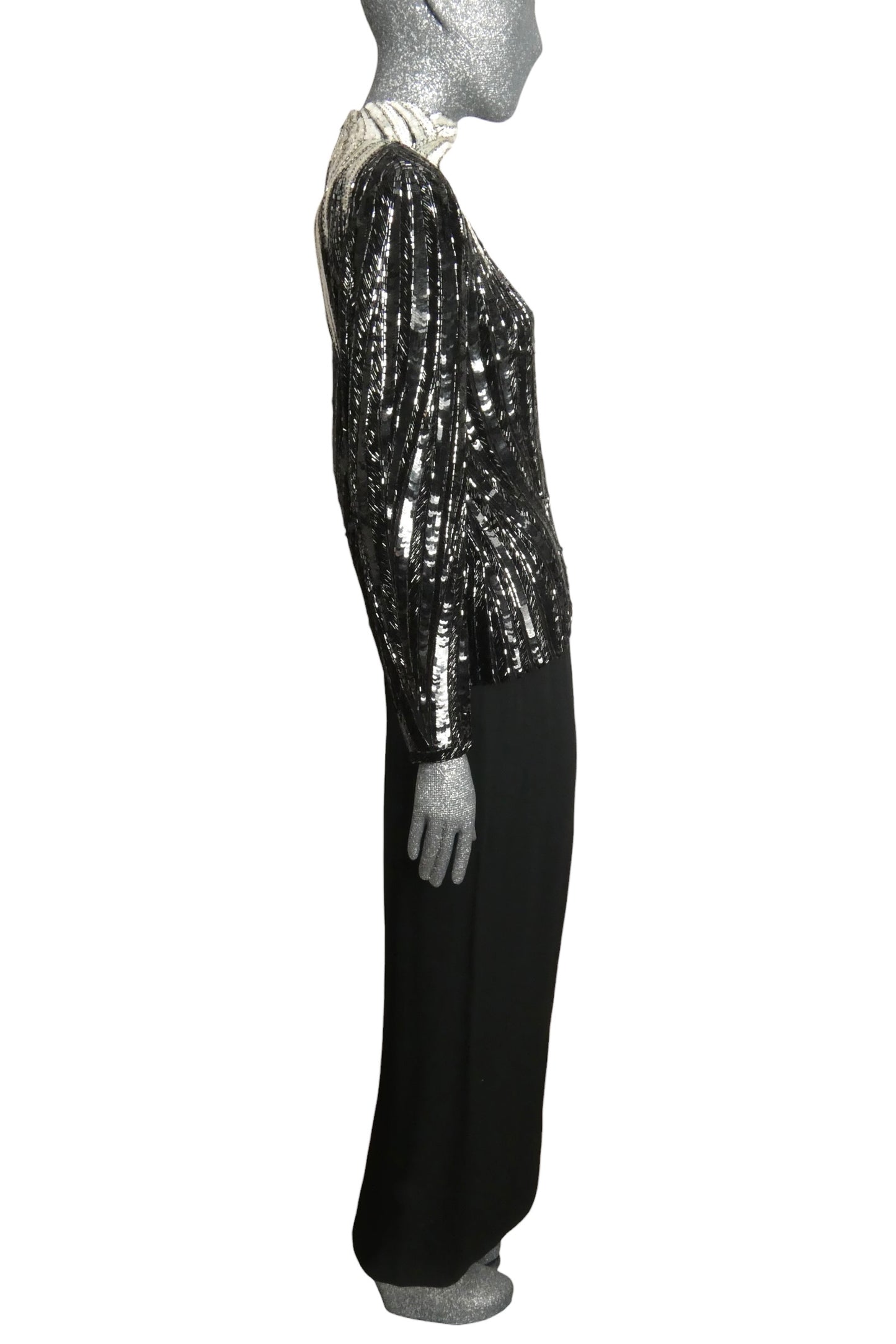 BOB MACKIE - 1980s Beaded Crepe Evening Gown, Size-12