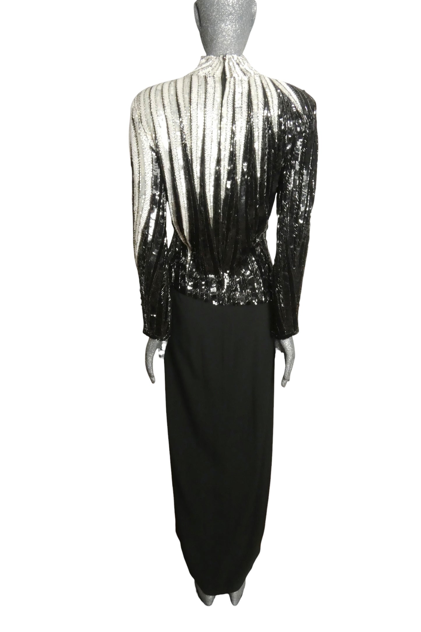 BOB MACKIE - 1980s Beaded Crepe Evening Gown, Size-12