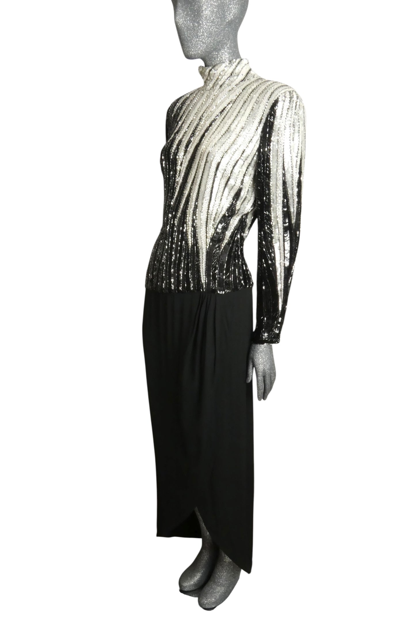 BOB MACKIE - 1980s Beaded Crepe Evening Gown, Size-12