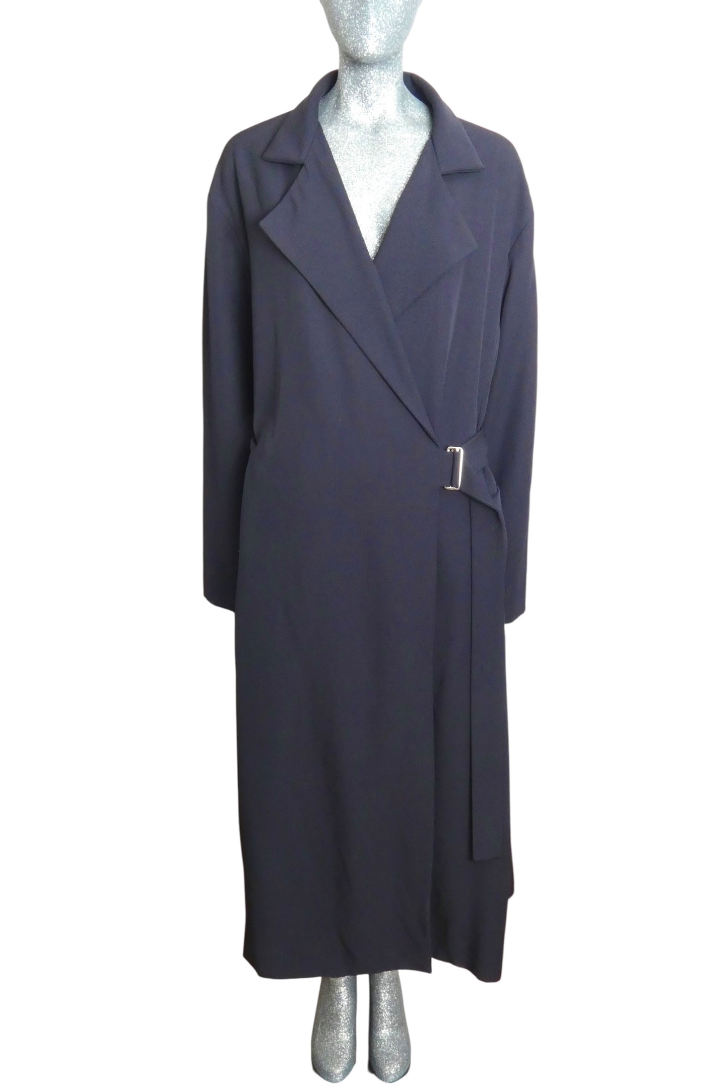 CELINE - Navy Wool Gabardine Over Coat, Size-14