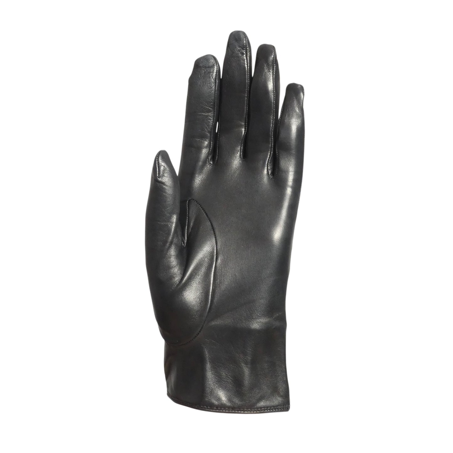 CHRISTIAN DIOR - Black Leather Button Gloves, Size-6 1/2