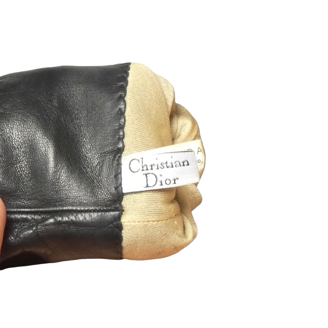 CHRISTIAN DIOR - Black Leather Button Gloves, Size-6 1/2