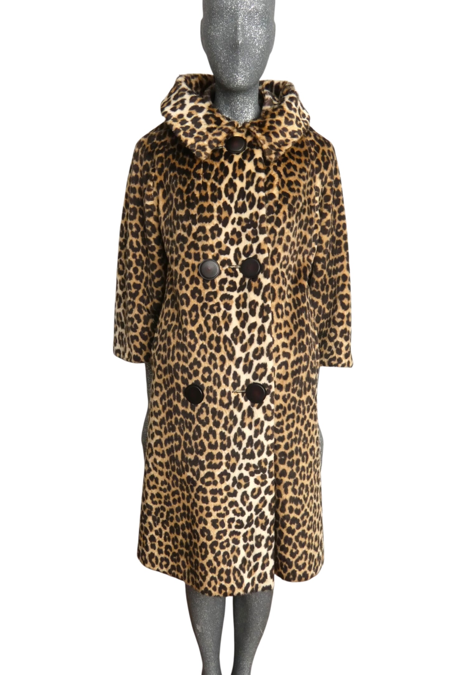 1960s Faux Leopard Print Coat, Size-8