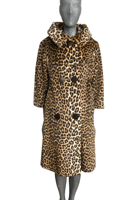 1960s Faux Leopard Print Coat, Size-8