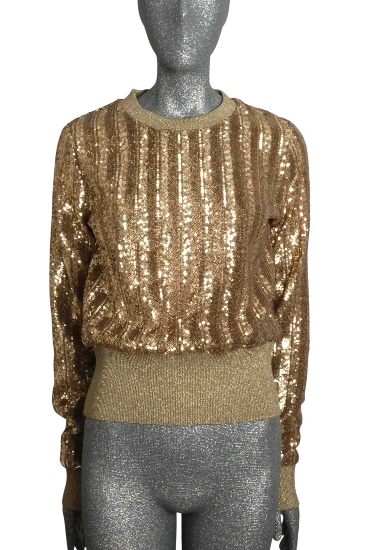 DOLCE & GABBANA - 2010s Gold Sequin & Knit Sweatshirt, Size 10