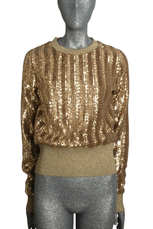 DOLCE & GABBANA - 2010s Gold Sequin & Knit Sweatshirt, Size 10