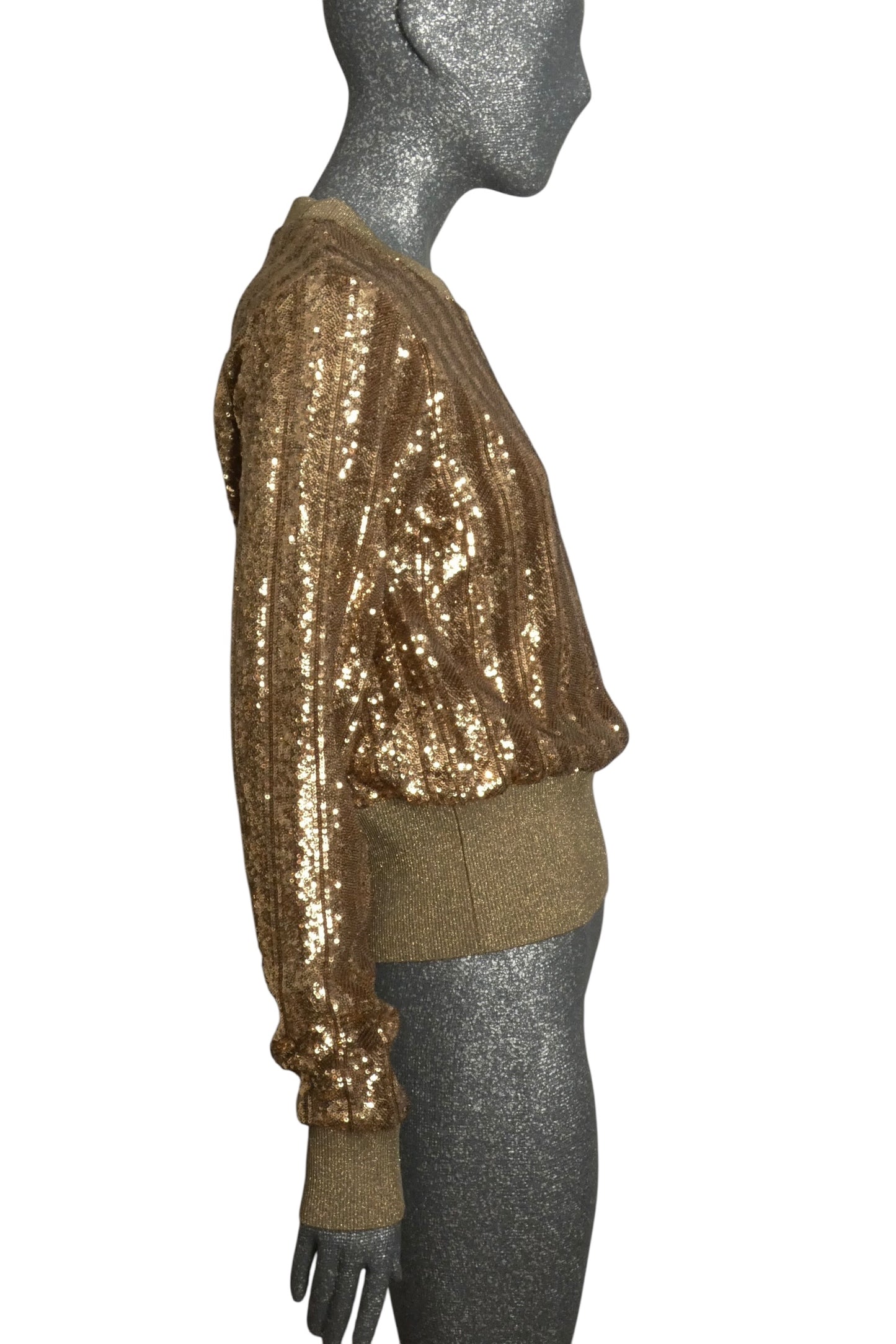 DOLCE & GABBANA - 2010s Gold Sequin & Knit Sweatshirt, Size 10