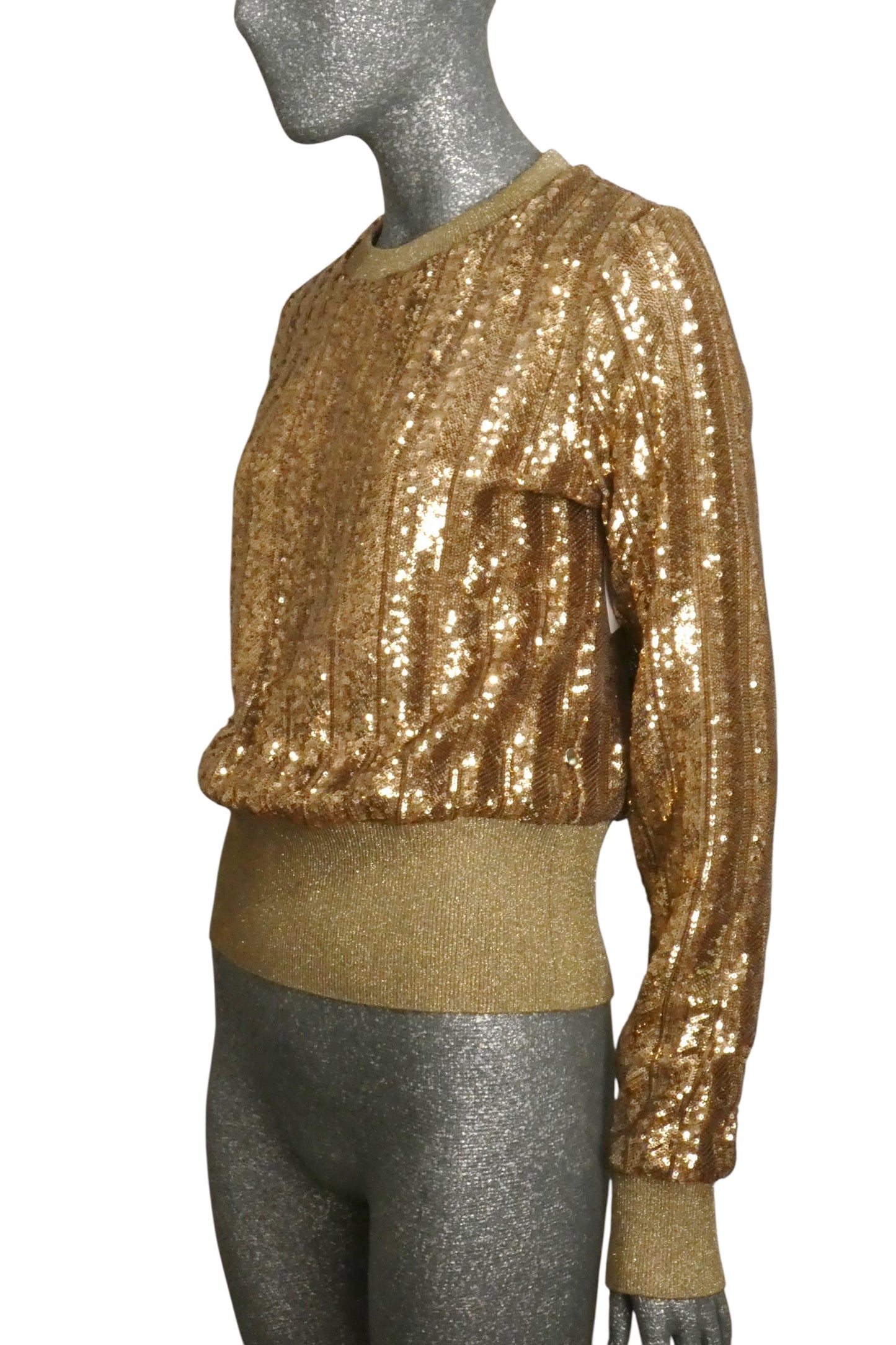 DOLCE & GABBANA - 2010s Gold Sequin & Knit Sweatshirt, Size 10