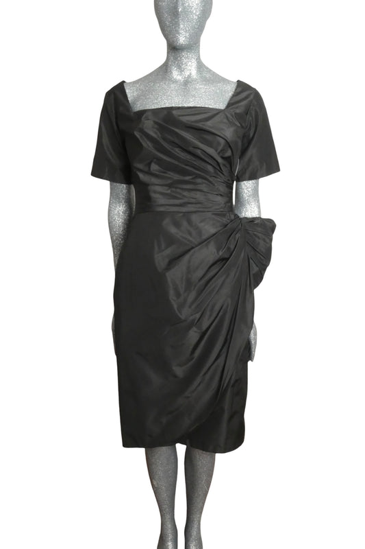 1950s Black Silk Taffeta Dress, Size-6