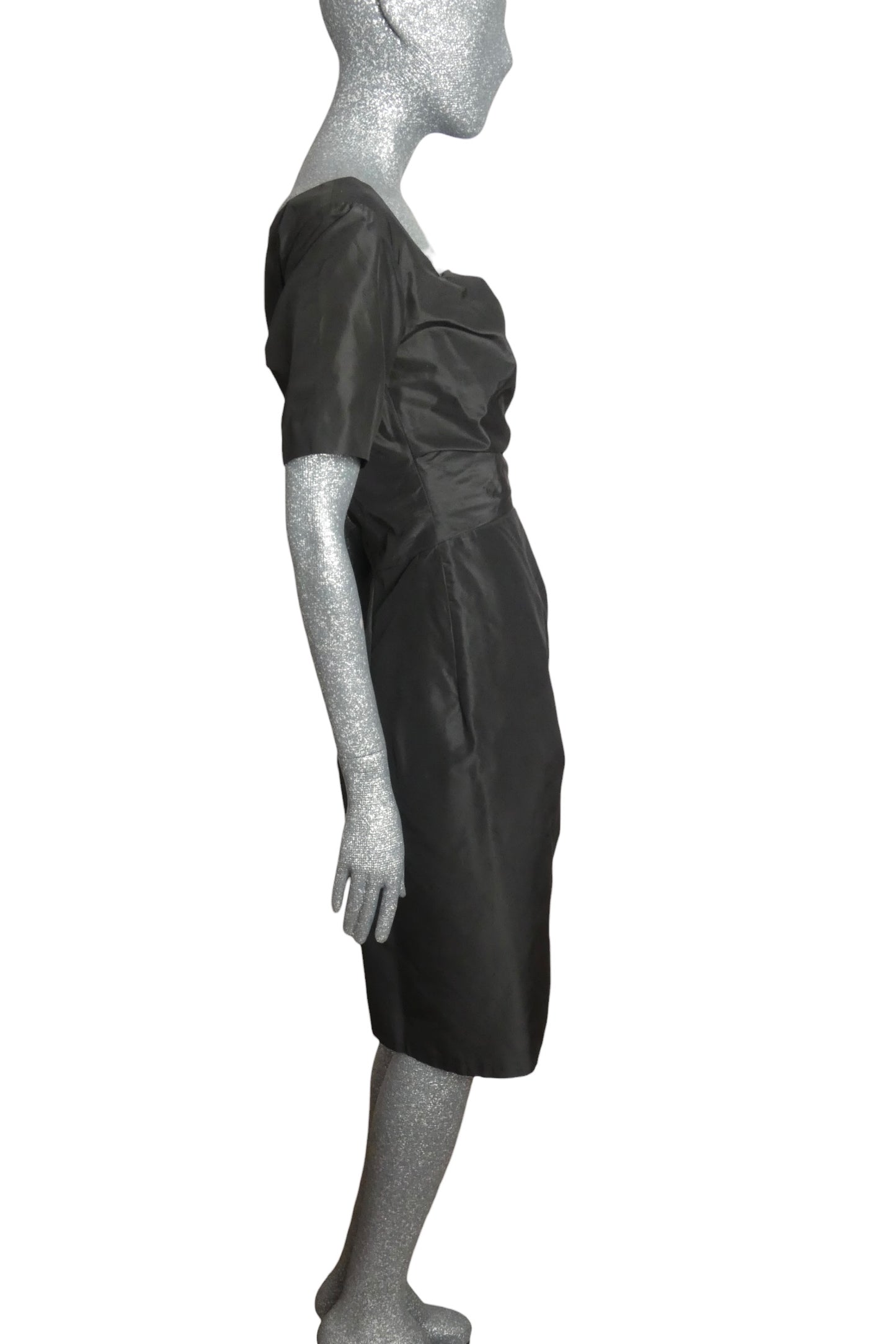 1950s Black Silk Taffeta Dress, Size-6