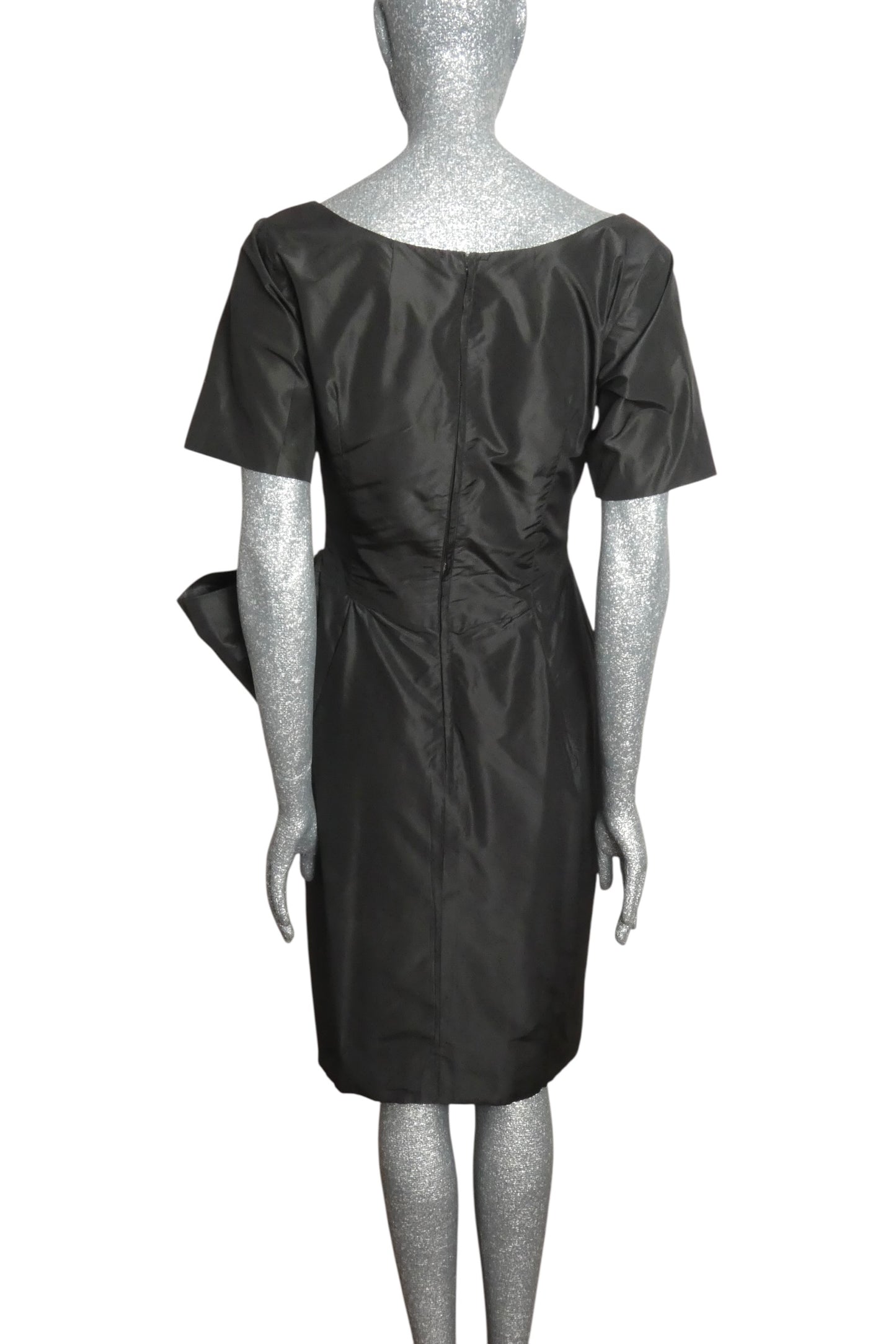 1950s Black Silk Taffeta Dress, Size-6