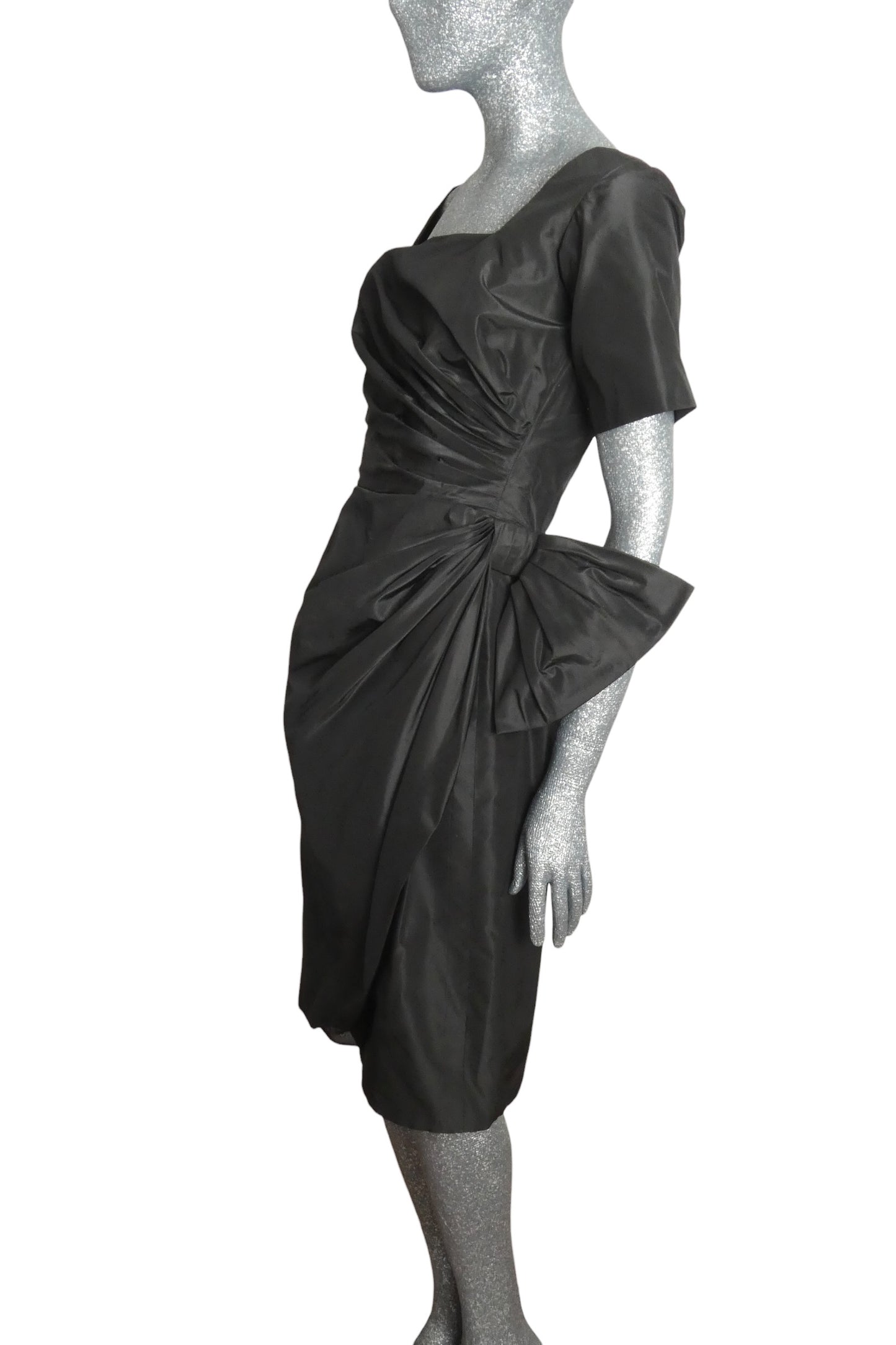 1950s Black Silk Taffeta Dress, Size-6