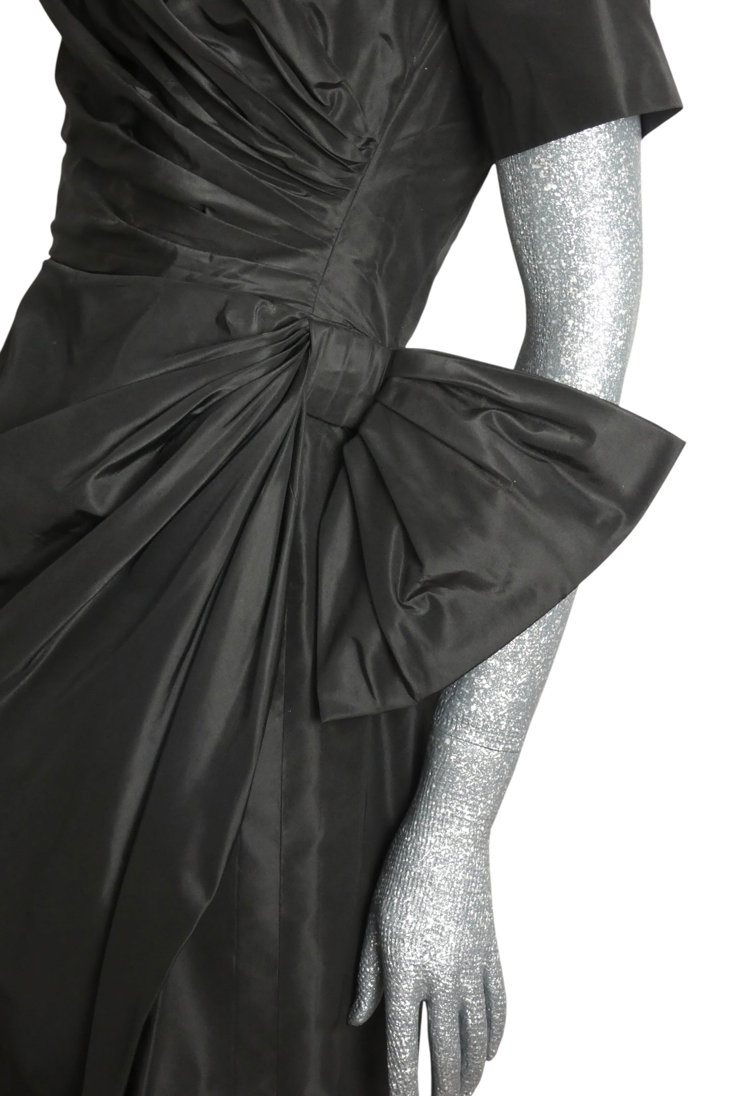 1950s Black Silk Taffeta Dress, Size-6