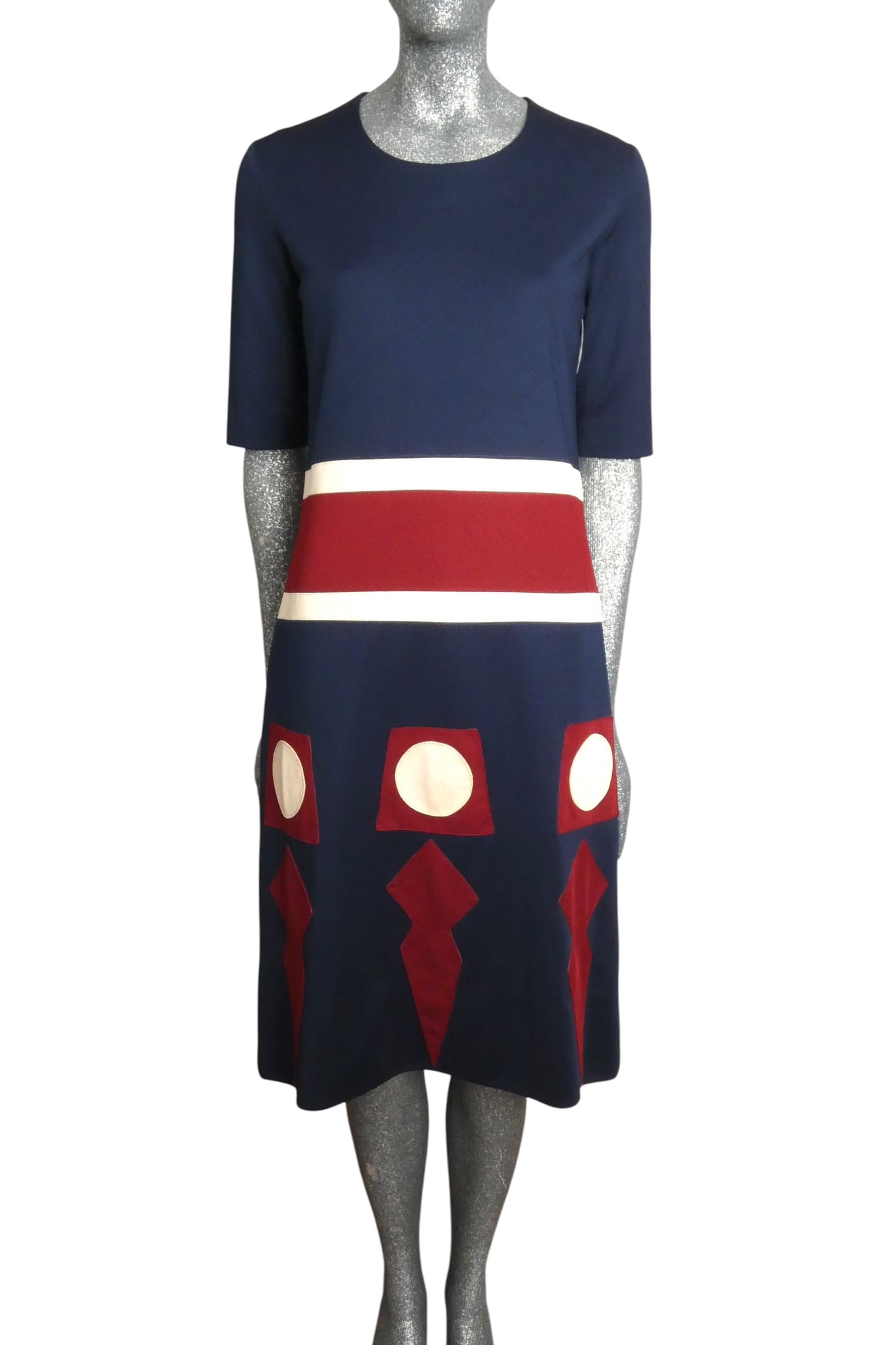 1970s Navy Appliqué Shift Dress, Size-6