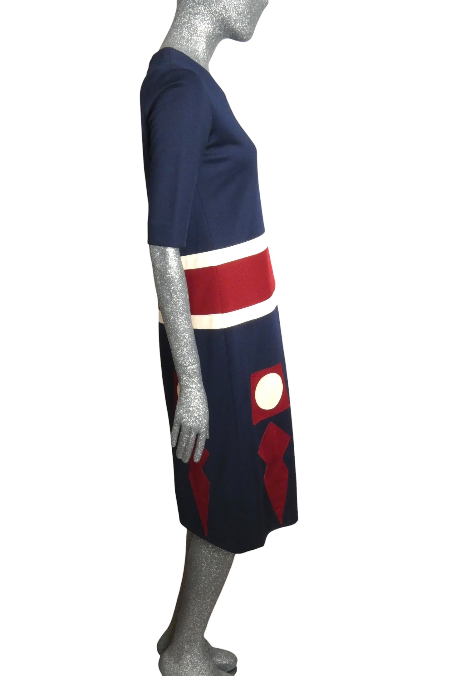 1970s Navy Appliqué Shift Dress, Size-6
