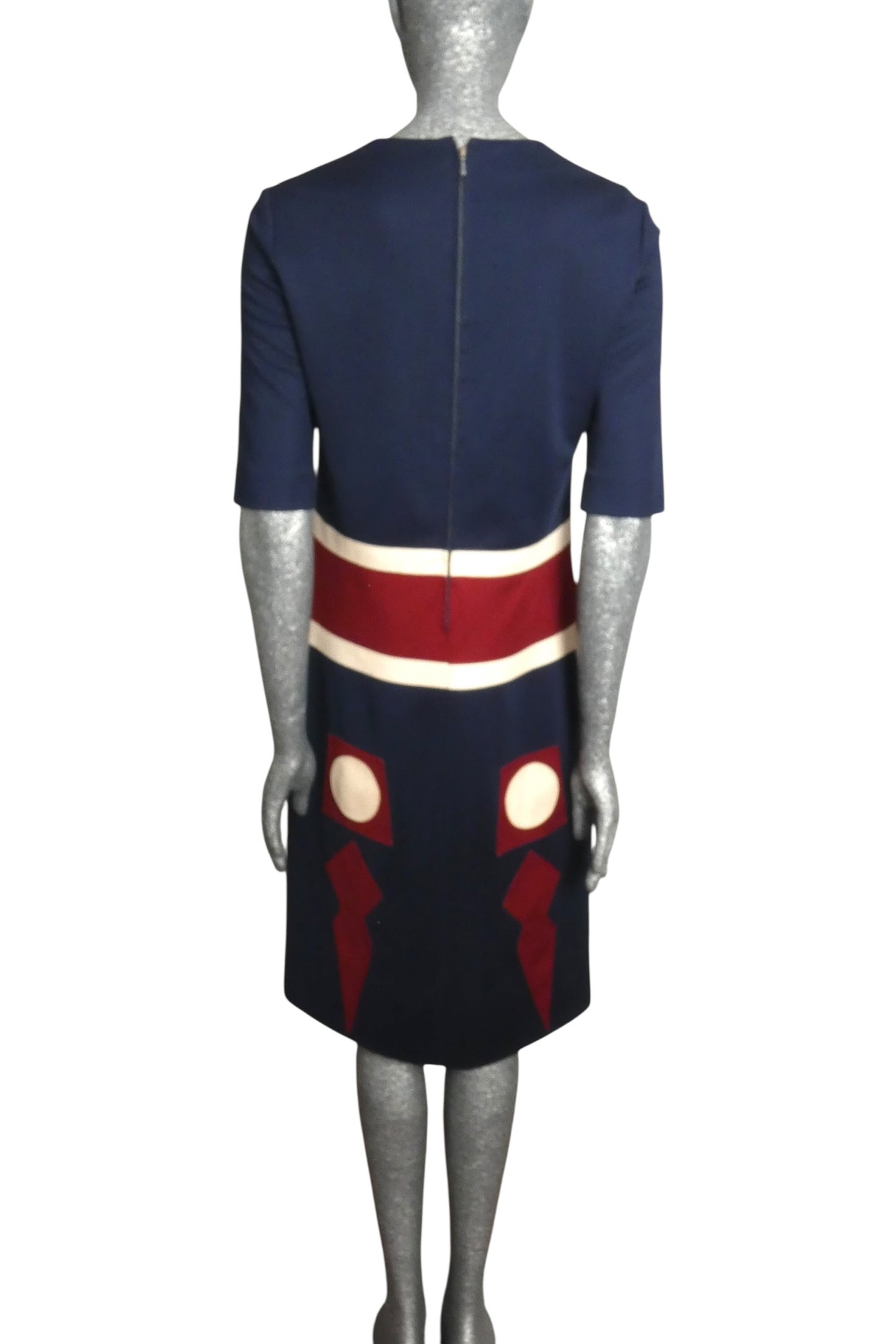 1970s Navy Appliqué Shift Dress, Size-6