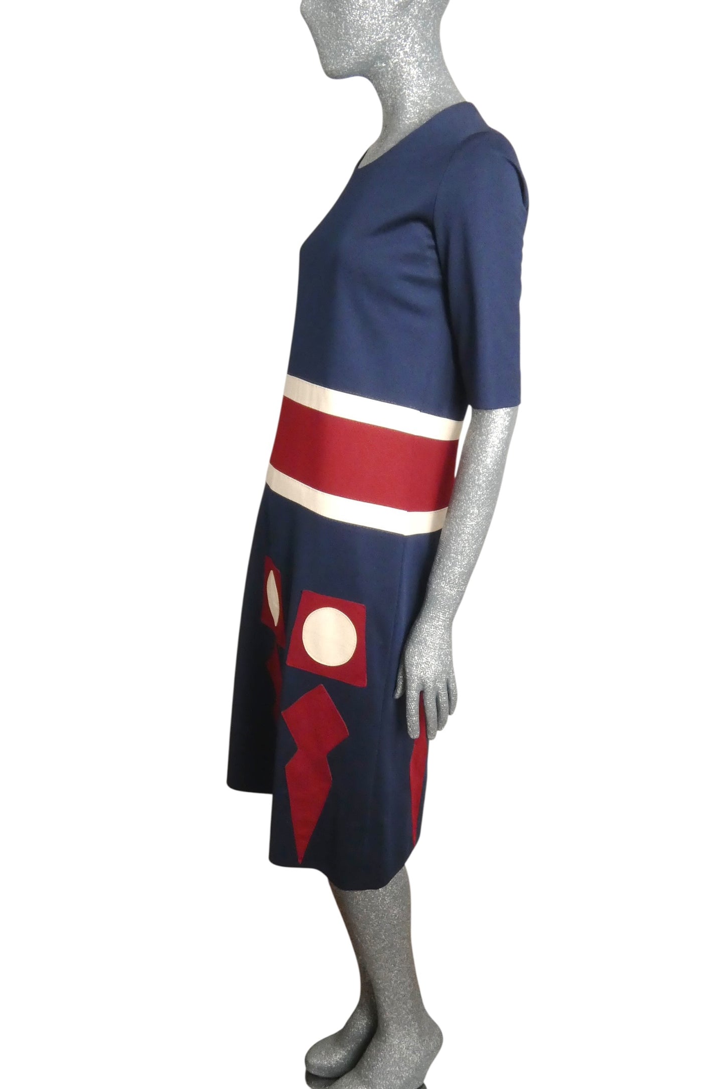1970s Navy Appliqué Shift Dress, Size-6