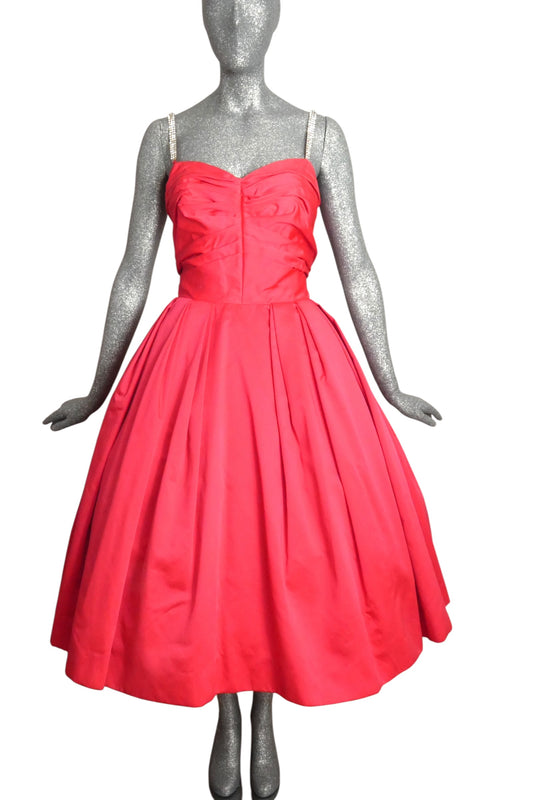 EMMA DOMB - 1950s Satin Rhinestone Party Dress, Size- 4