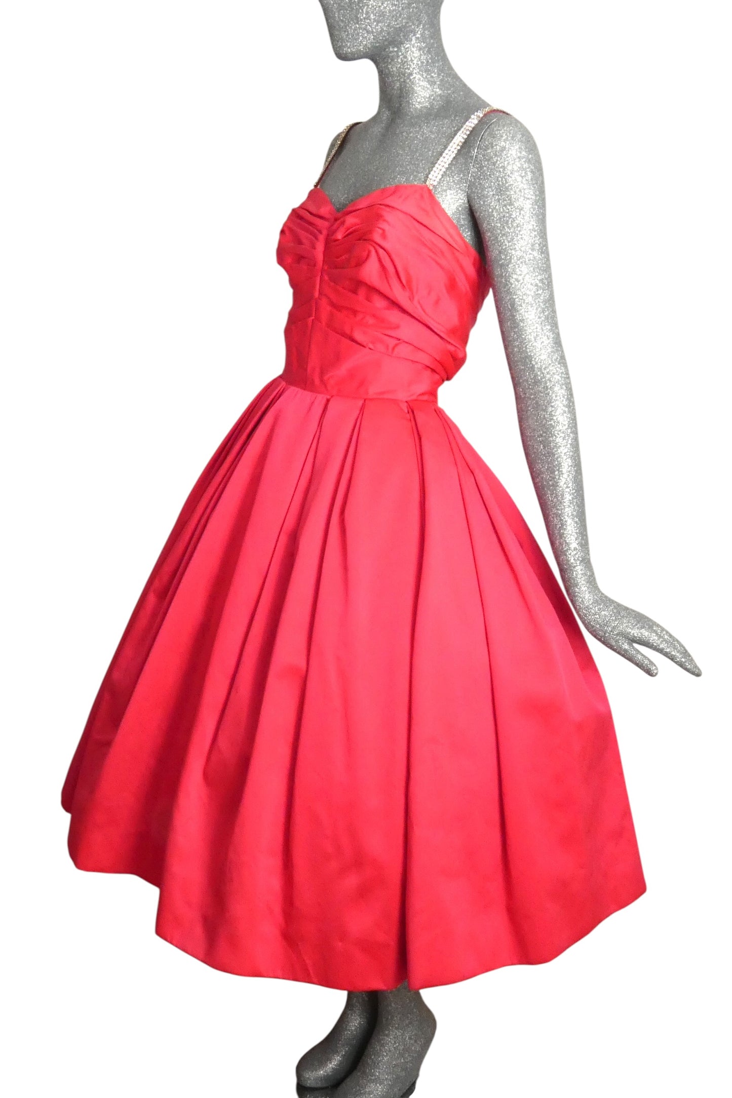 EMMA DOMB - 1950s Satin Rhinestone Party Dress, Size- 4