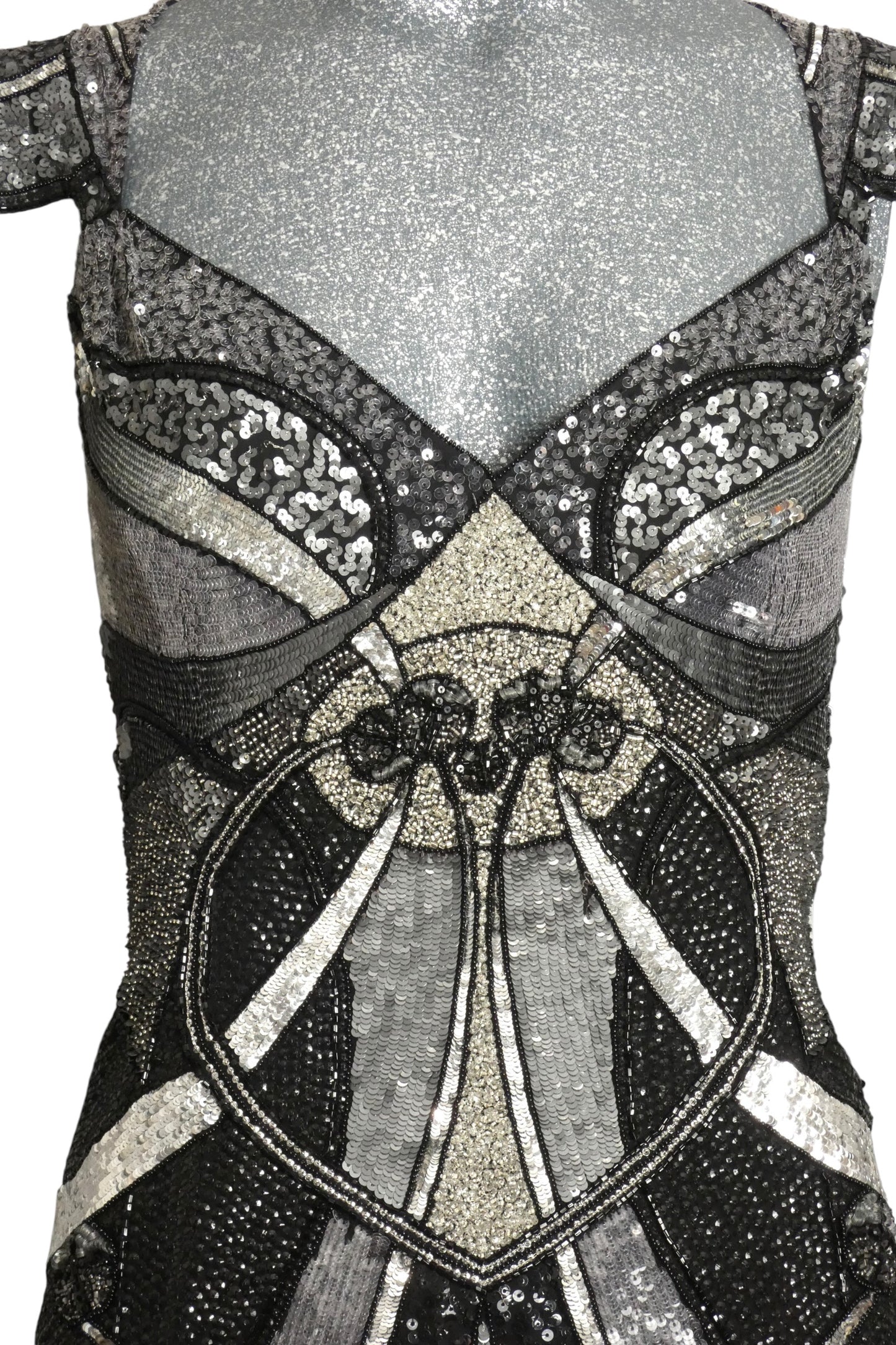 ESCADA - 2010s Silver & Black Beaded Evening Gown, Size 10