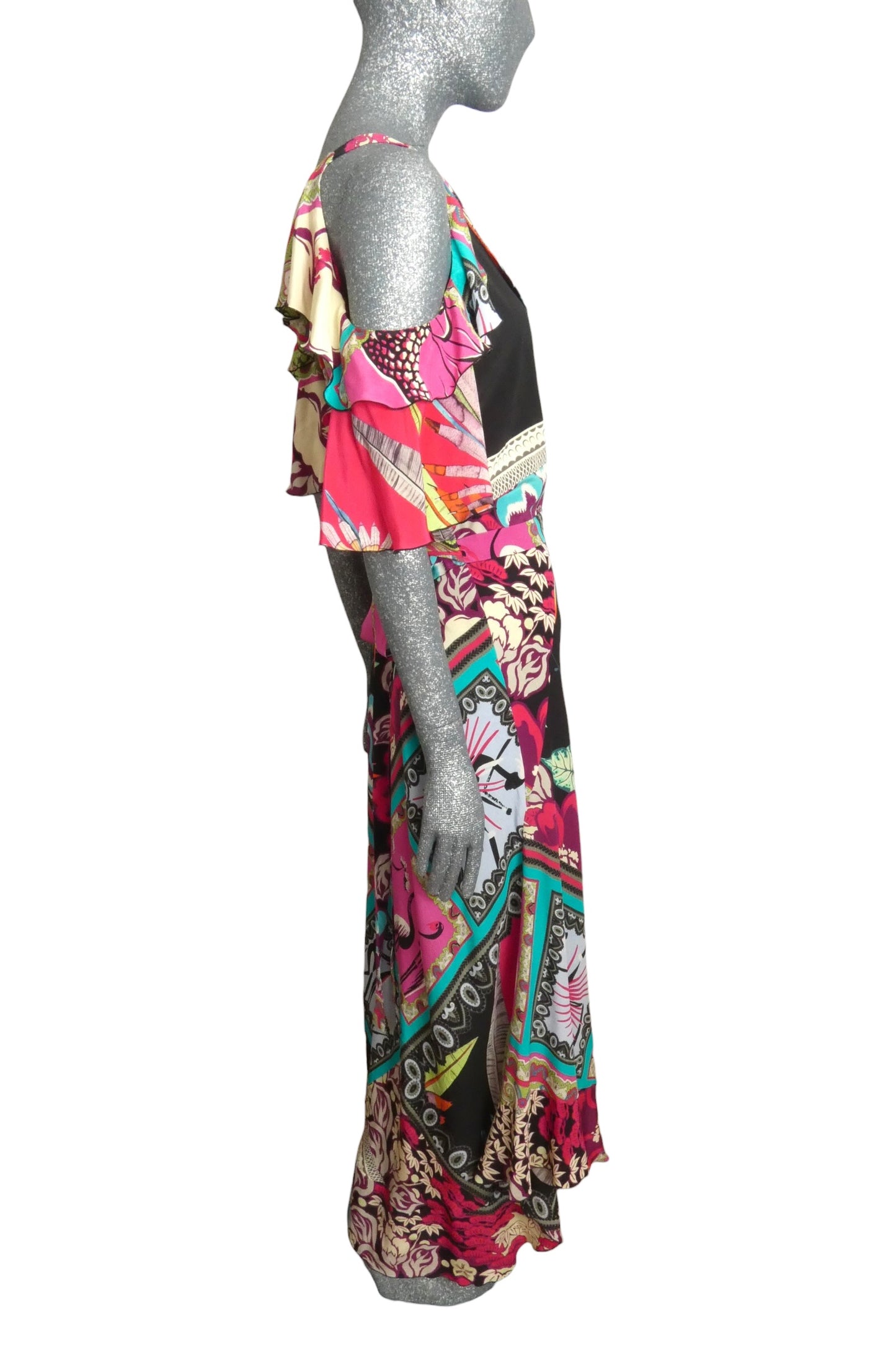 Printed Ruffle Maxi Dress, Size 10