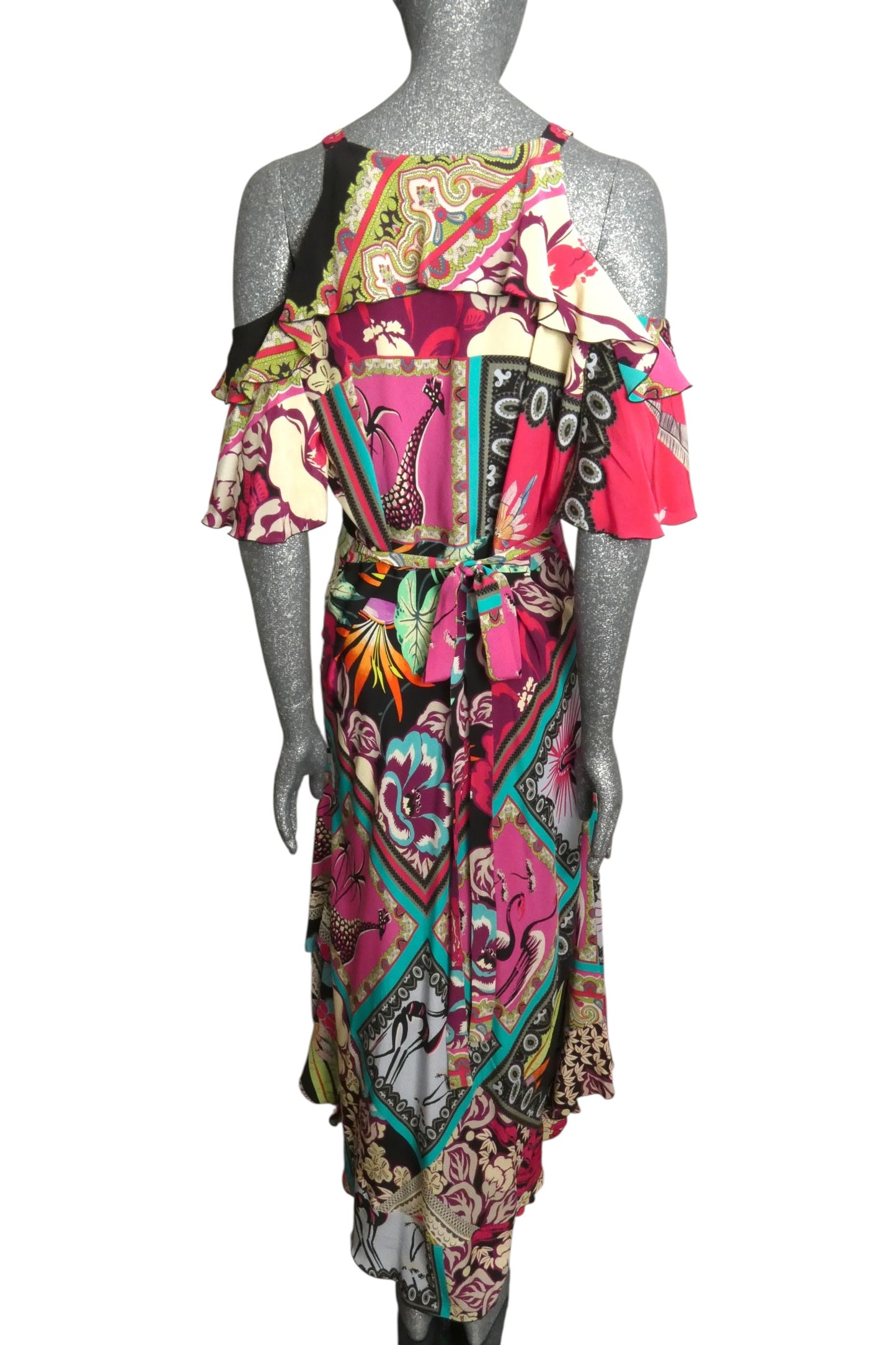 Printed Ruffle Maxi Dress, Size 10
