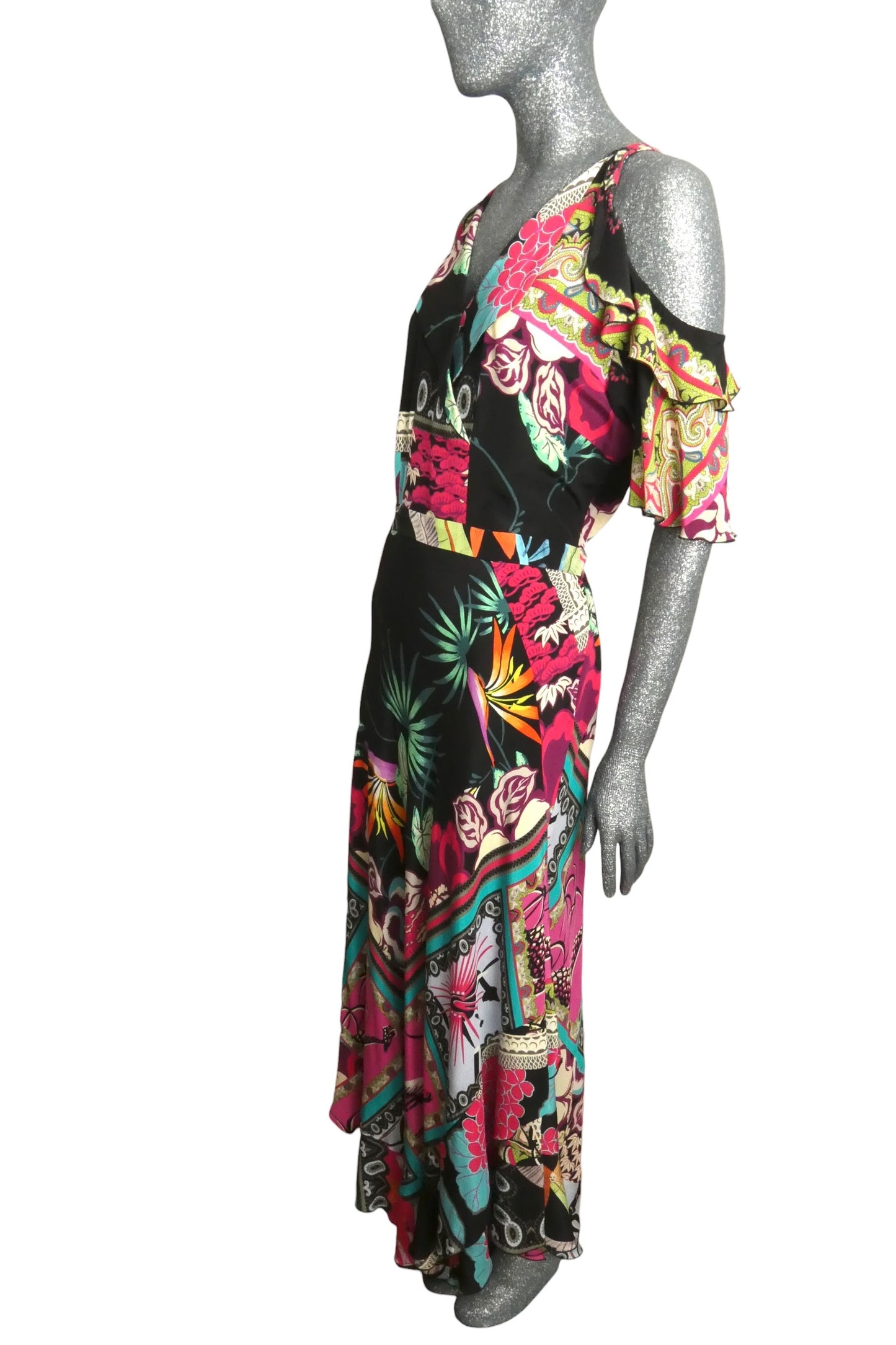 Printed Ruffle Maxi Dress, Size 10