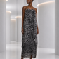 PIERRE CARDIN - 2000 Black & White Printed Chiffon Evening Dress, Size 8