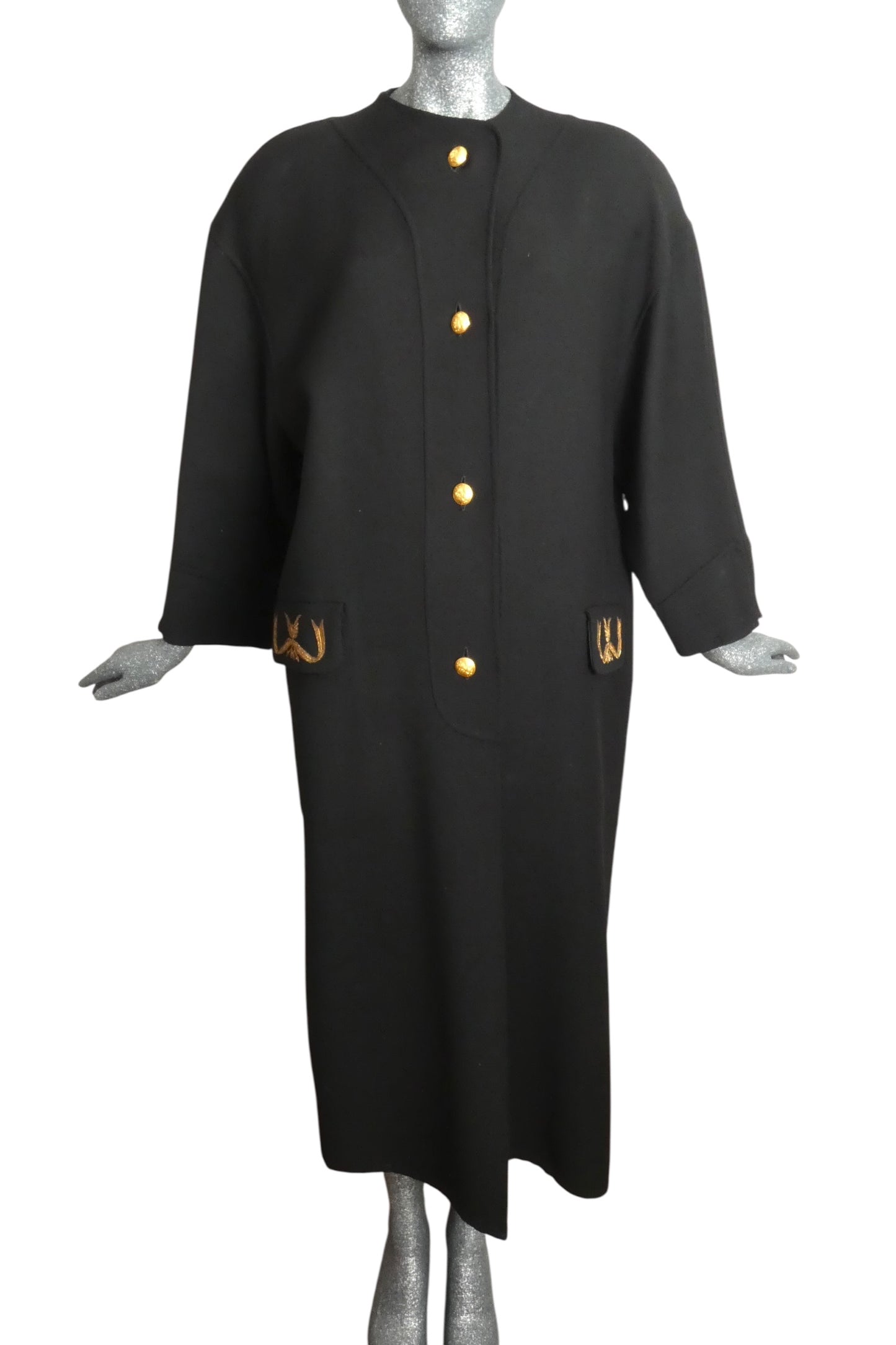 GEOFFREY BEENE - 1986 Black Wool Lesage Embroidered Coat, Size-10
