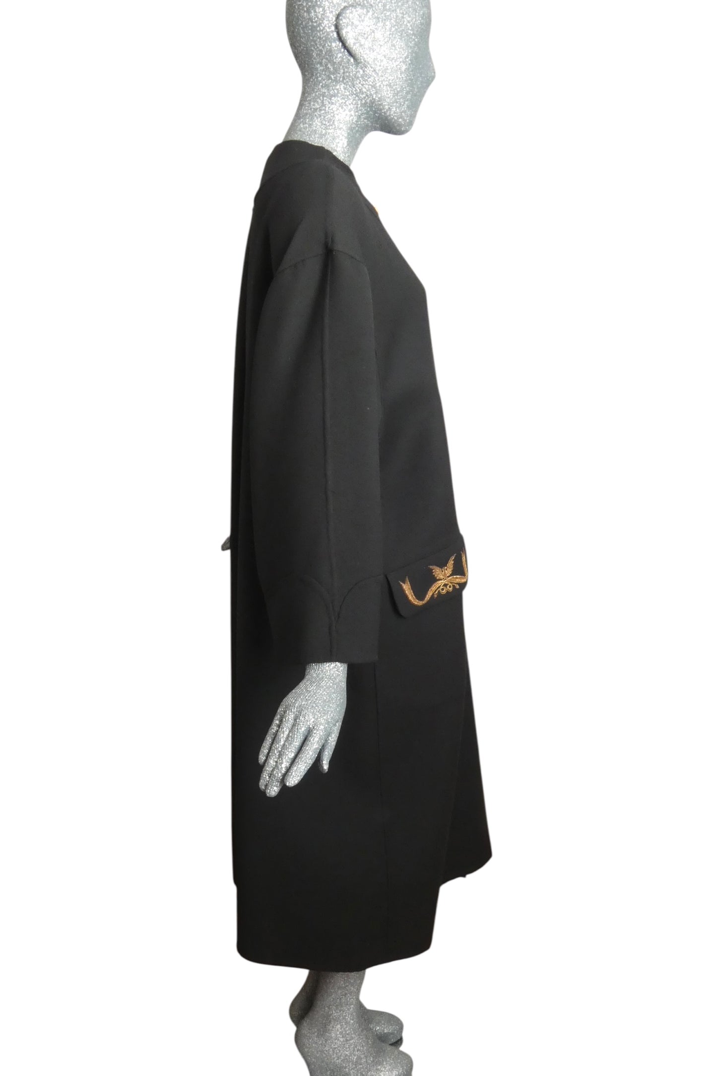 GEOFFREY BEENE - 1986 Black Wool Lesage Embroidered Coat, Size-10