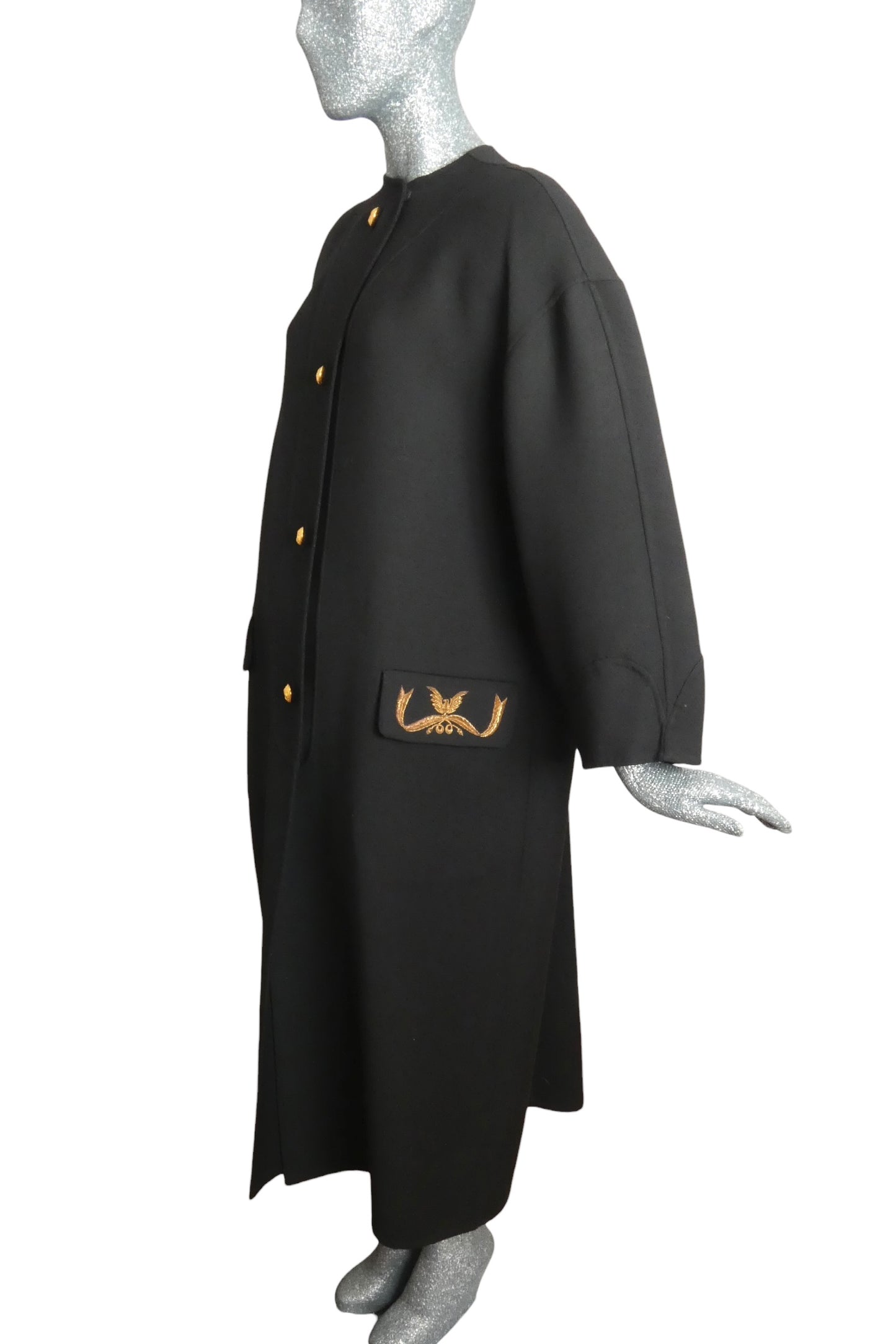 GEOFFREY BEENE - 1986 Black Wool Lesage Embroidered Coat, Size-10