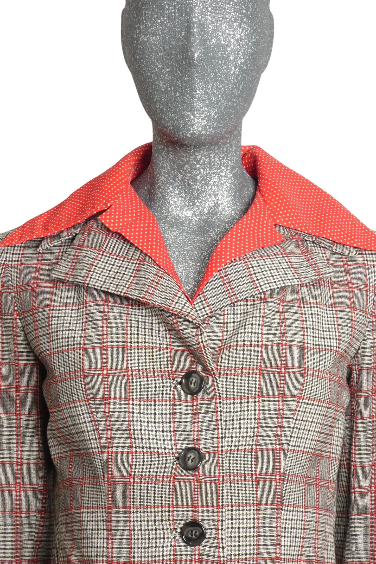 GEOFFREY BEENE - 1970s Grey & Red Wool Plaid Coat Dress, Size-6