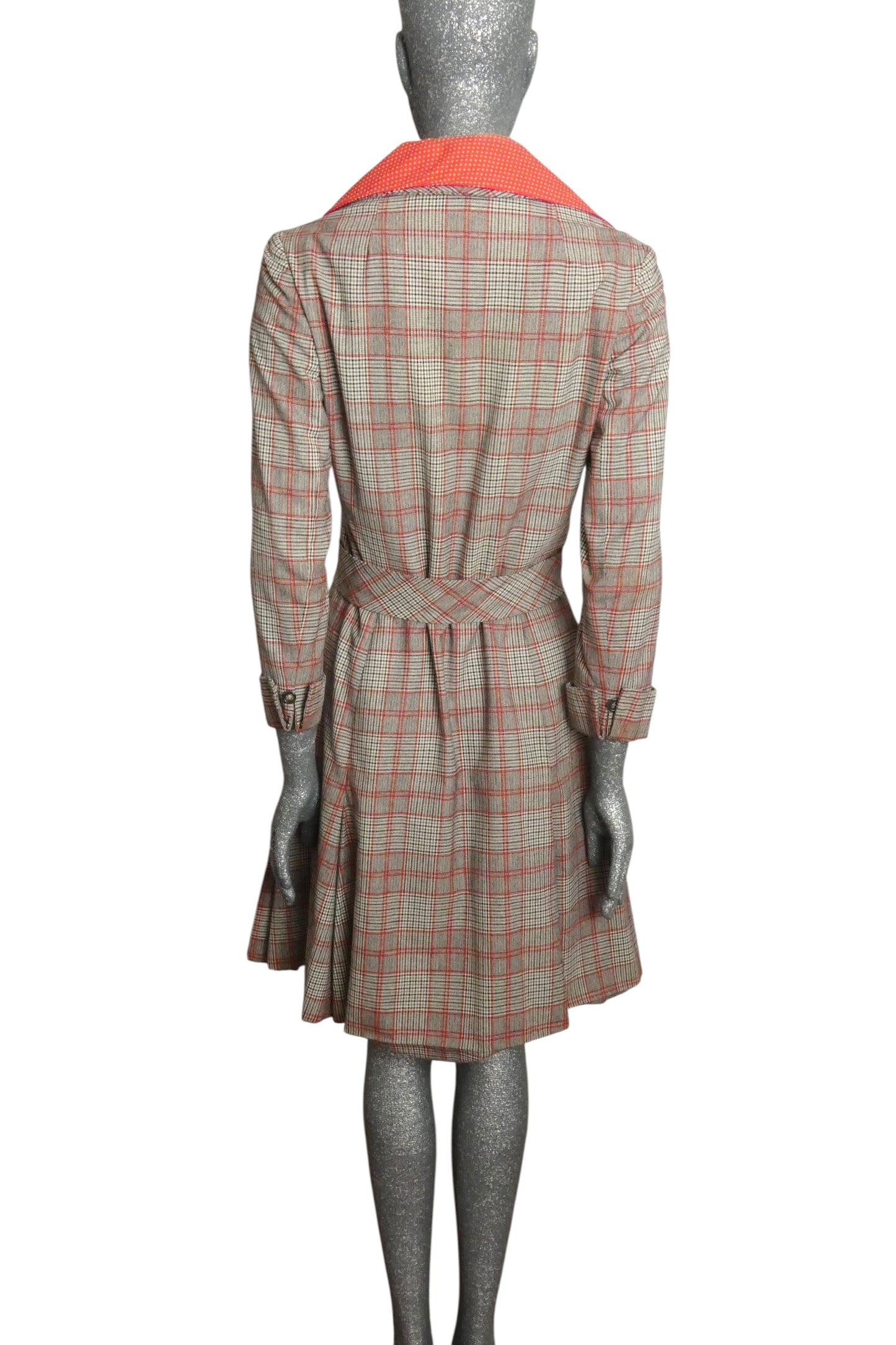 GEOFFREY BEENE - 1970s Grey & Red Wool Plaid Coat Dress, Size-6
