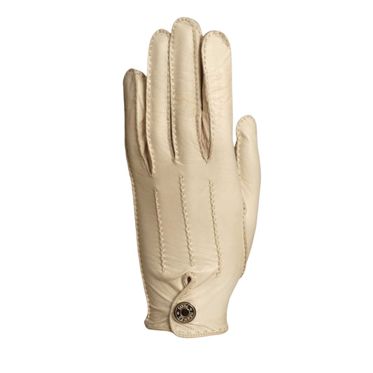 HERMES - Vintage Ivory Leather Gloves, Size-6 1/2