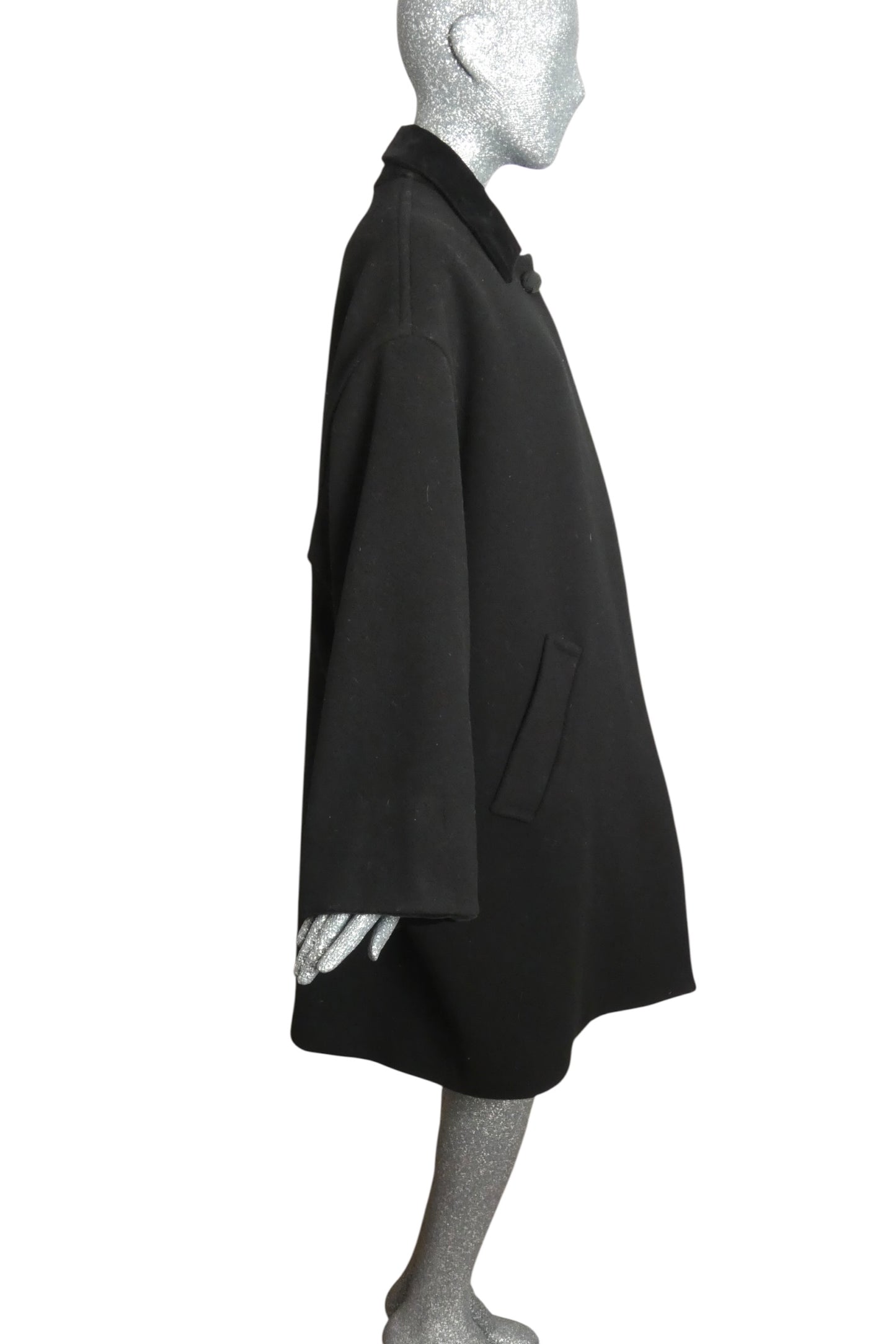 ISAAC MIZRAHI - 1990s Black Wool & Velveteen Coat, Size-Small