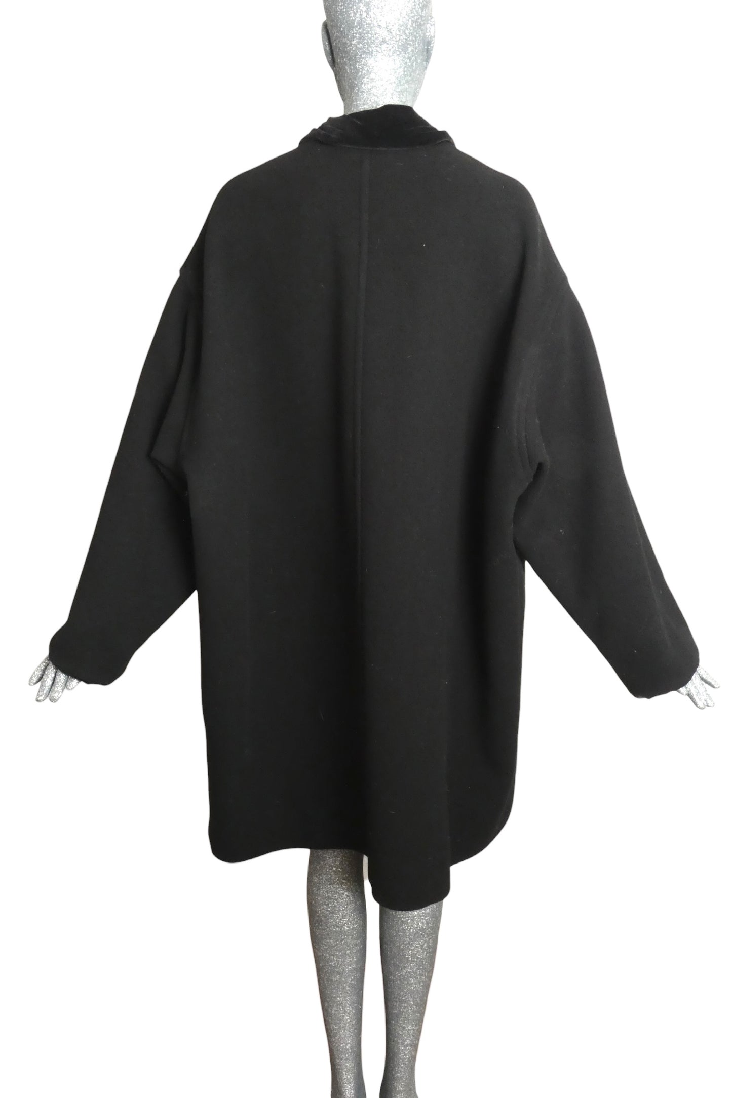 ISAAC MIZRAHI - 1990s Black Wool & Velveteen Coat, Size-Small