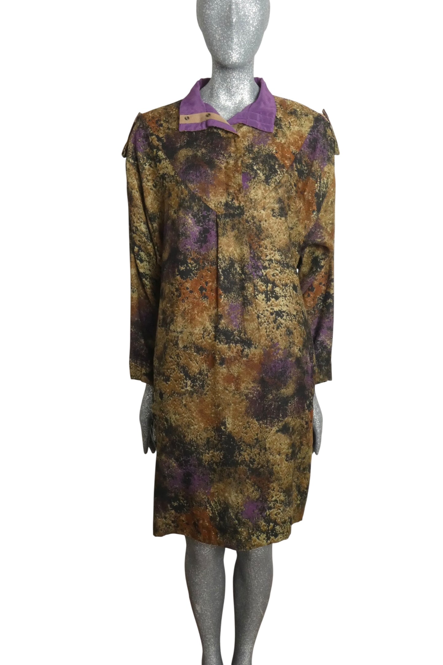 KRIZIA - 1980s Printed Wool Shirt Dress, Size-6