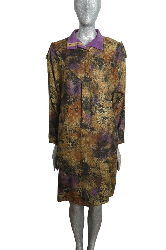KRIZIA - 1980s Printed Wool Shirt Dress, Size-6