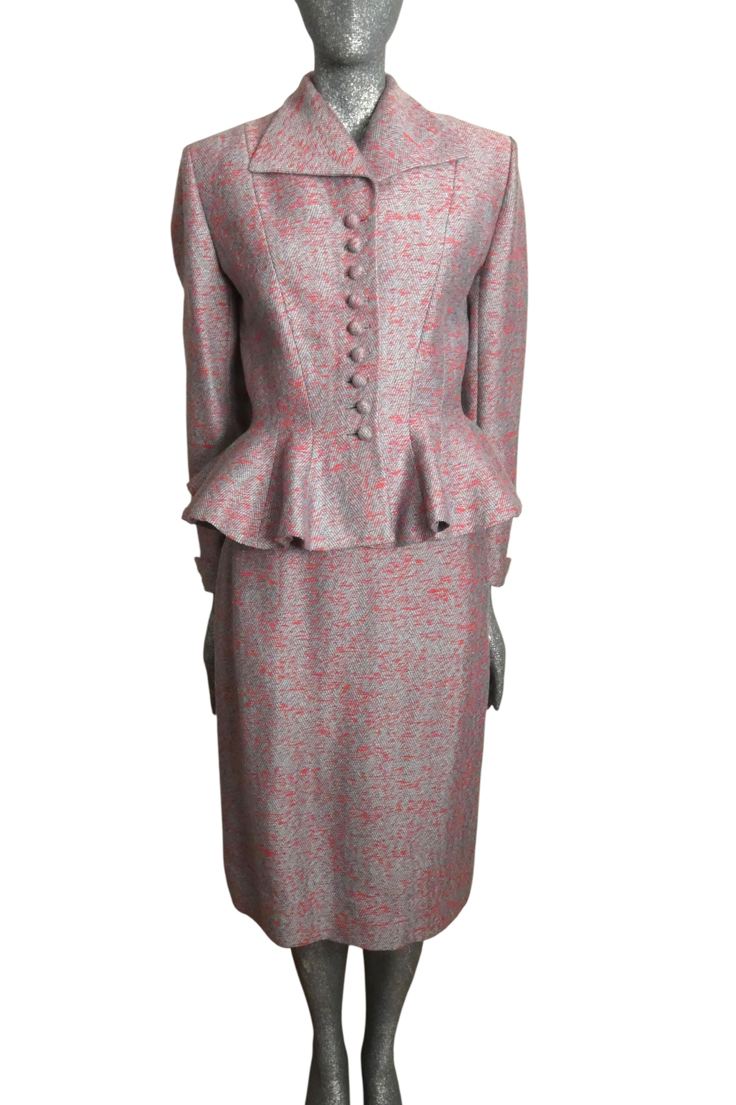 LILLI ANN - 1950s Blue & Pink Tweed Suit, Size-8