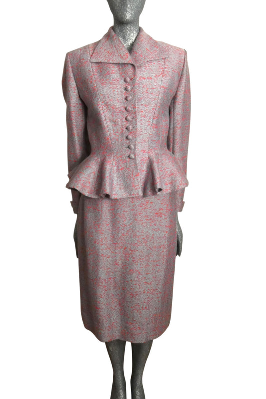 LILLI ANN - 1950s Blue & Pink Tweed Suit, Size-8