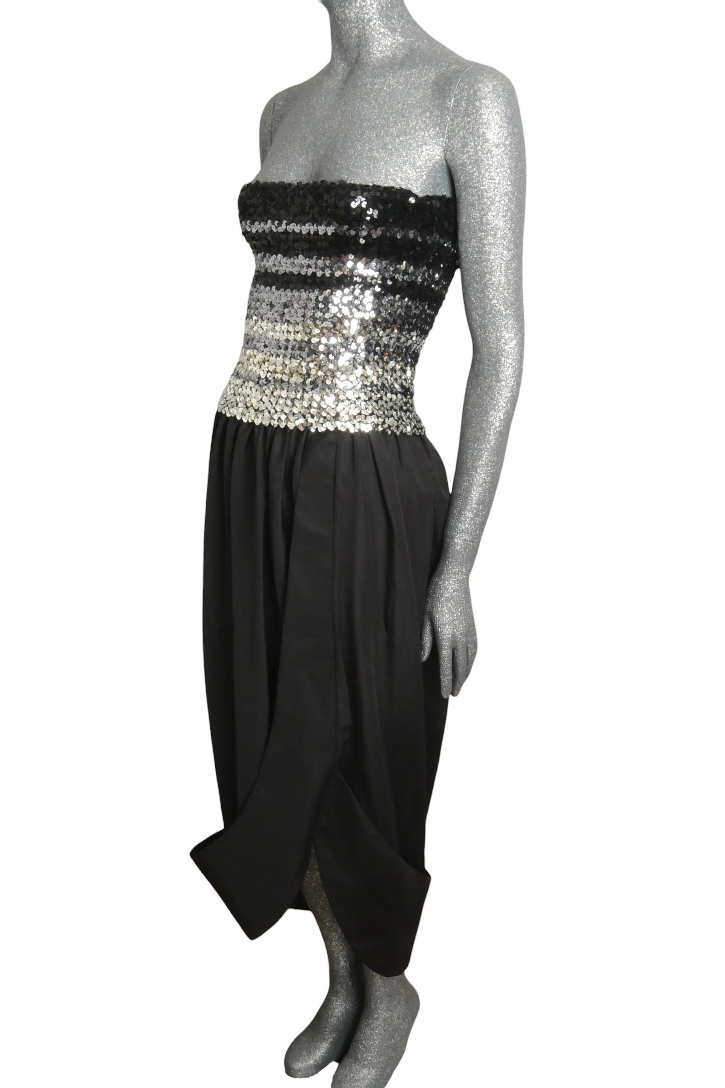 LILLI DIAMOND-1970s Sequin & Taffeta Dress, Size-8